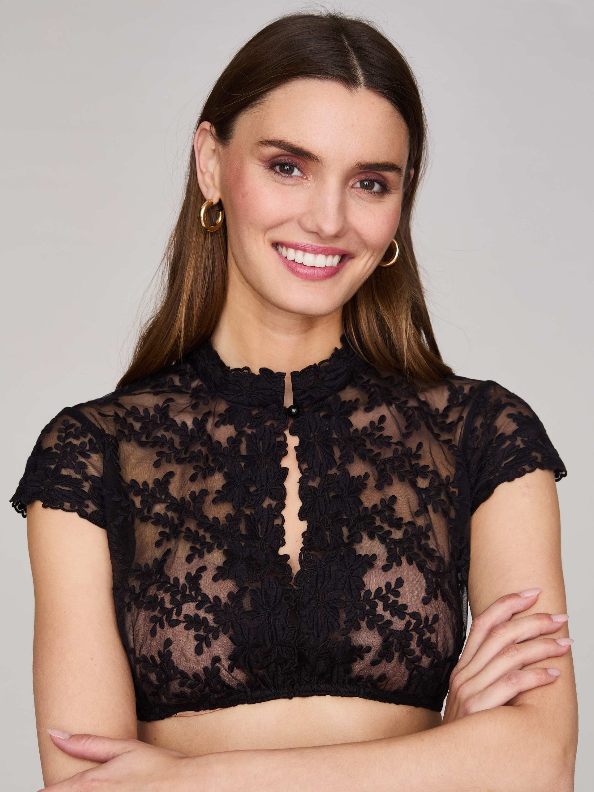 JClorix Dirndlbluse Damen Weiß & Schwarz - V-Ausschnitt Für Oktoberfest