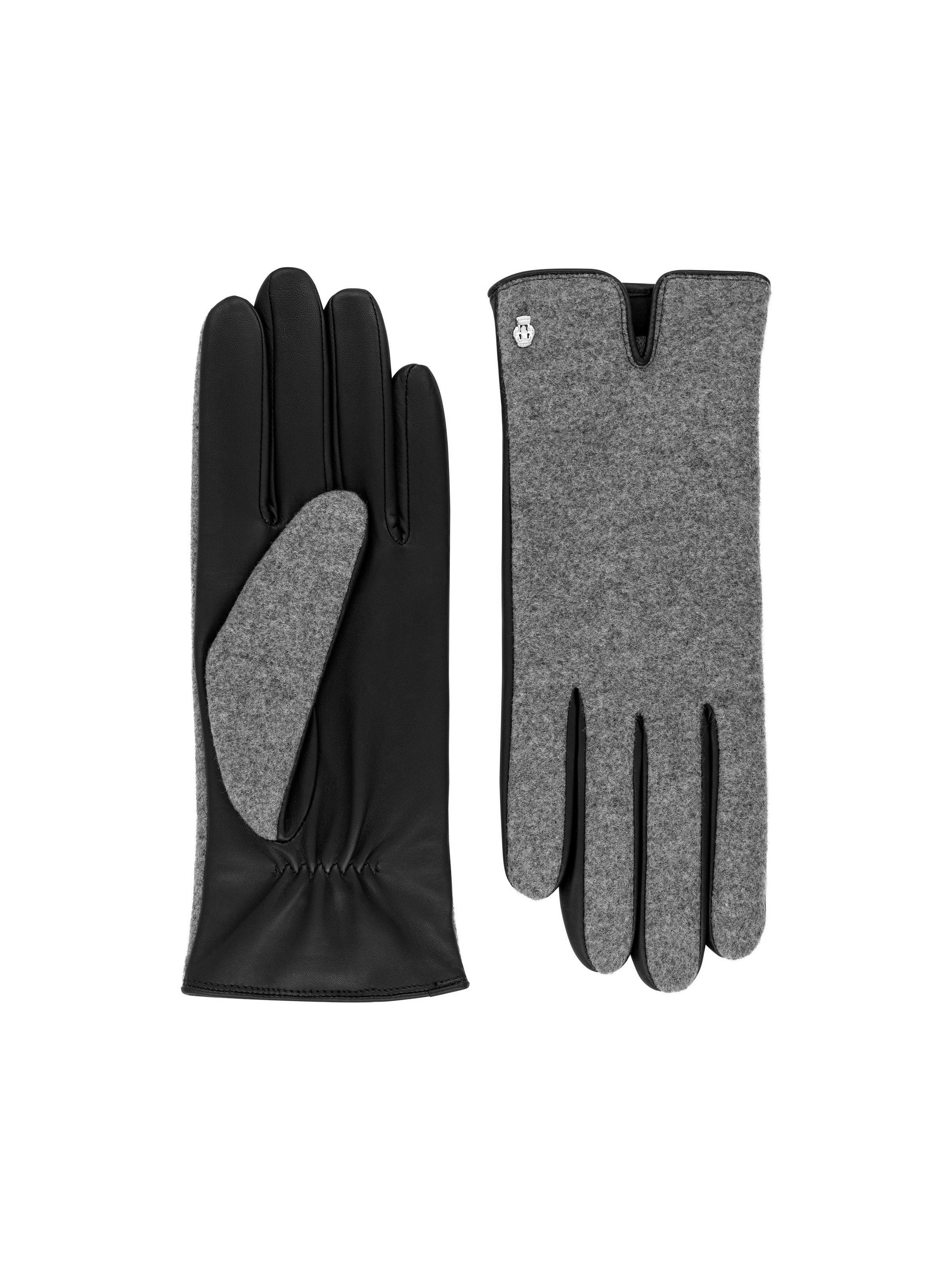 Schwarz-Graue Handschuhe aus einem Loden-Leder-Mix