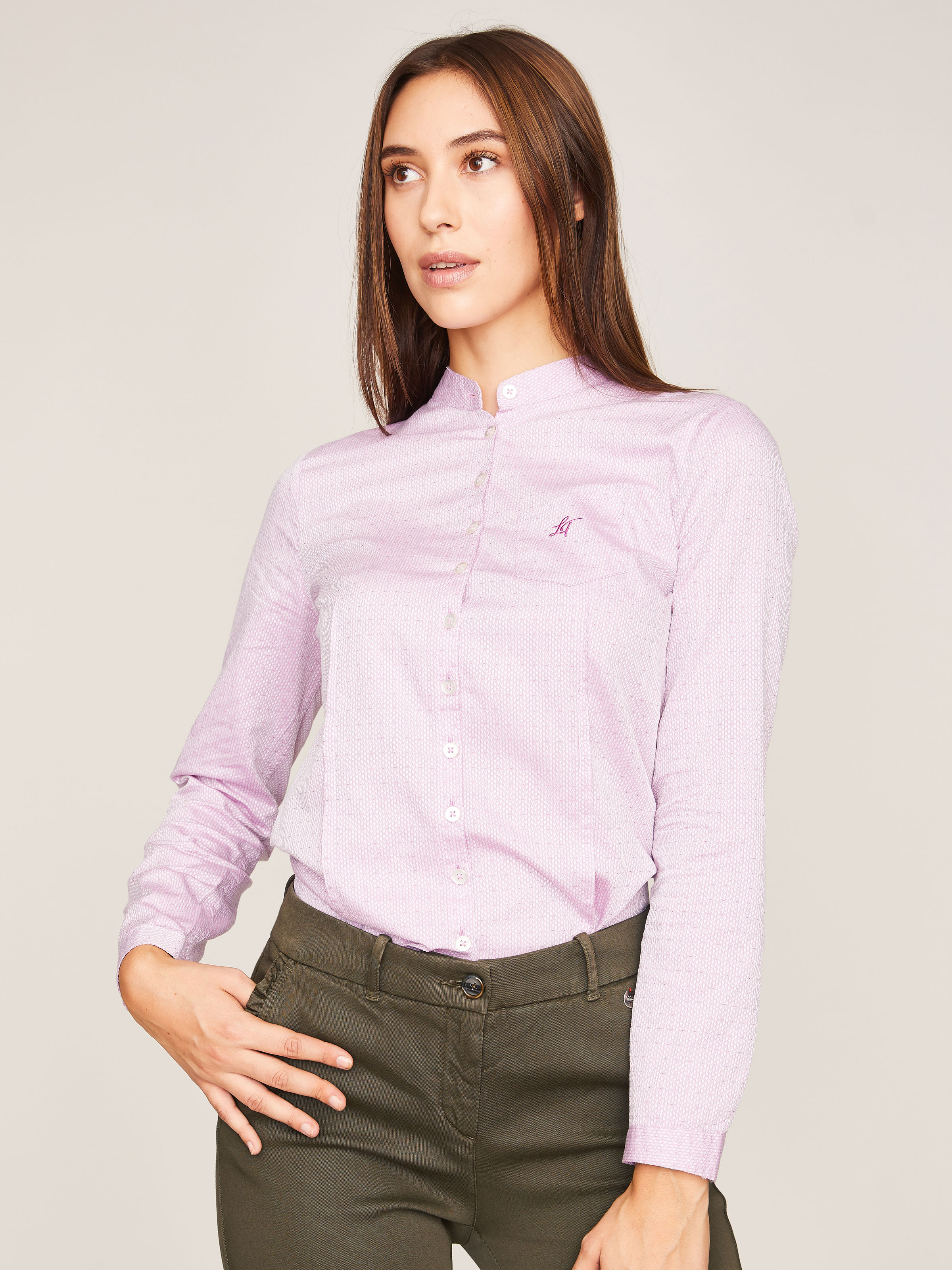 Rosa Bluse mit Herzstickerei 