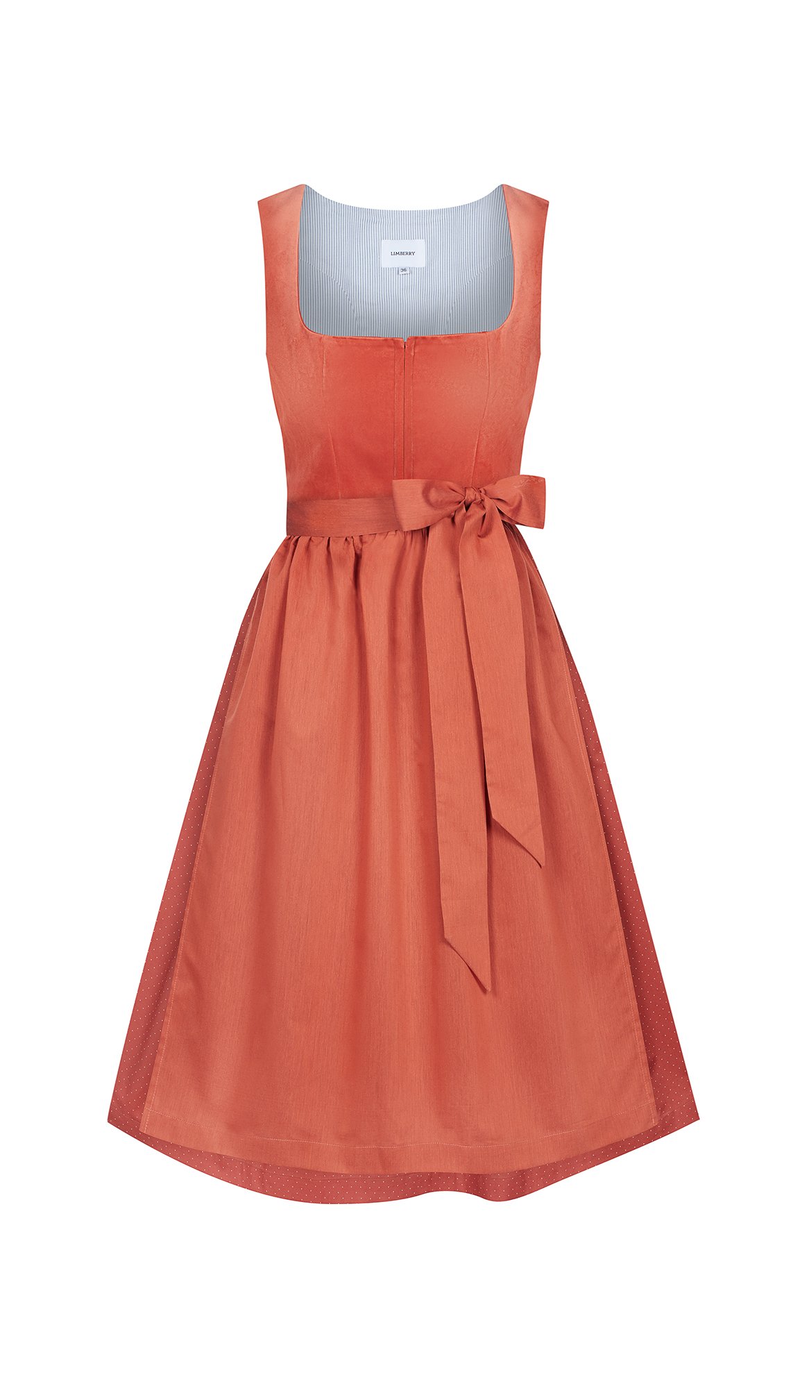 Orangefarbenes Dirndl mit Samt-Mieder