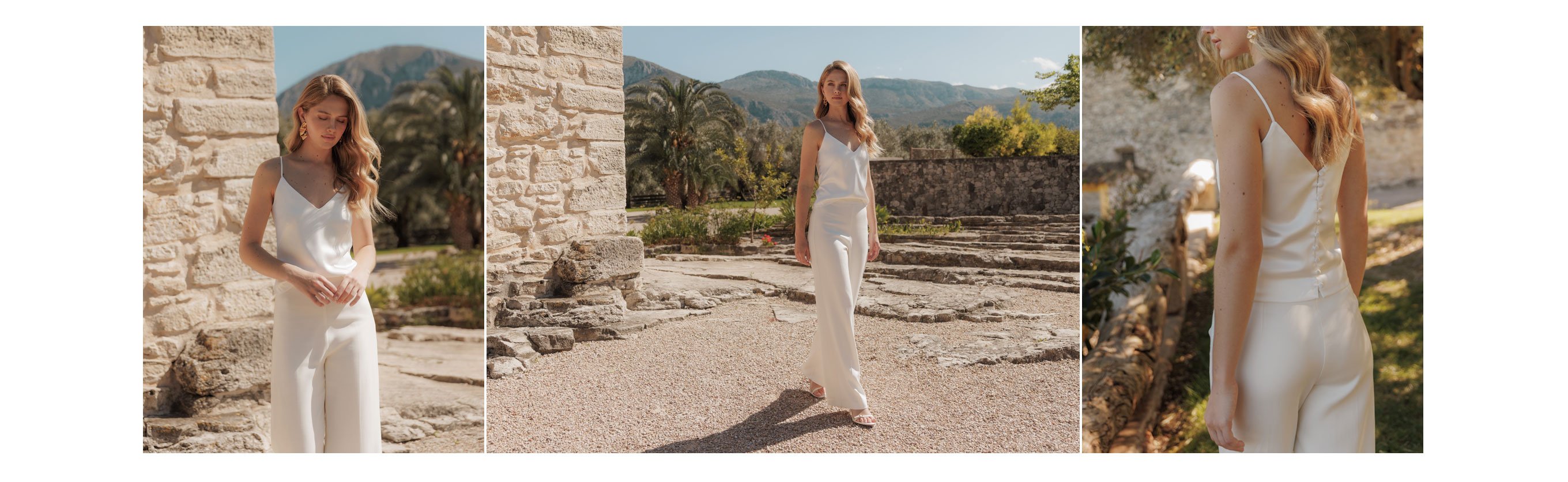 Braut Zweiteiler Kombination aus Top mit dünnen Trägern und langer Braut-Hose