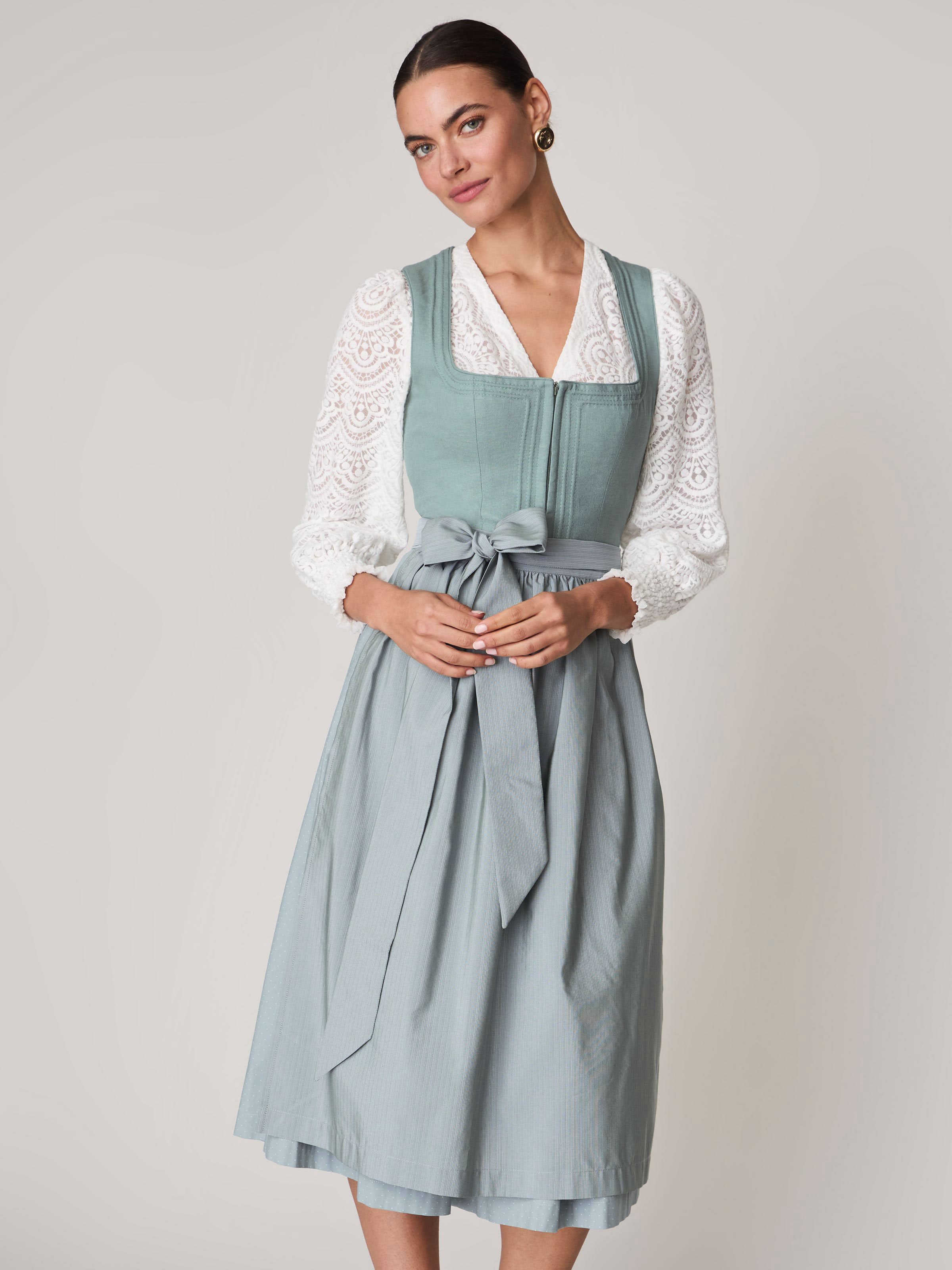 Aquablaues Leinen-Dirndl mit Schnursteppung