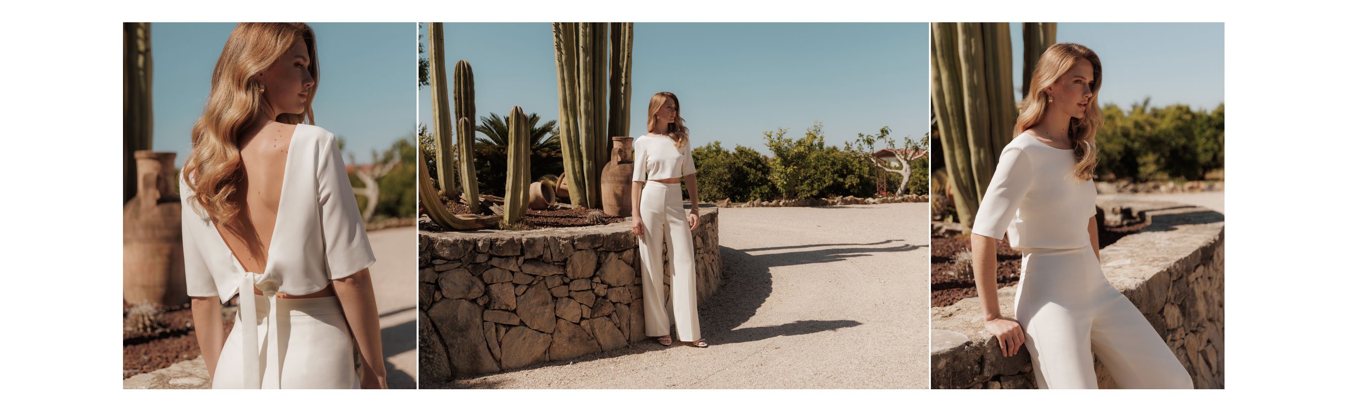 Braut Zweiteiler aus kurzem Braut-Top rückenfrei und langer Braut-Hose