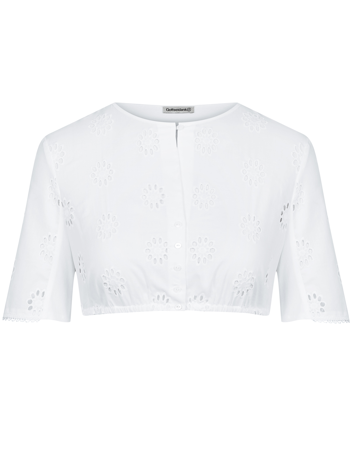 Hochgeschlossene Dirndlbluse mit Blumenmuster