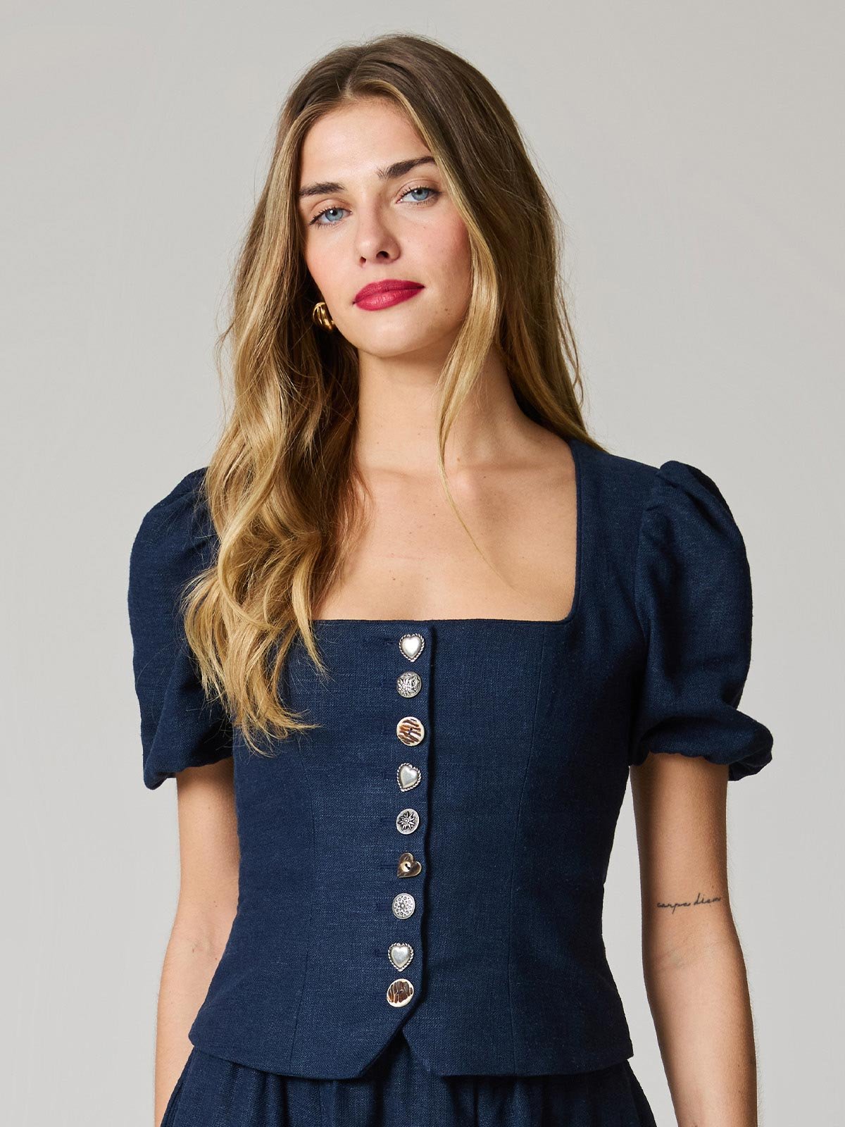 Mieder in Dunkelblau mit Mix and Match Knopfleiste