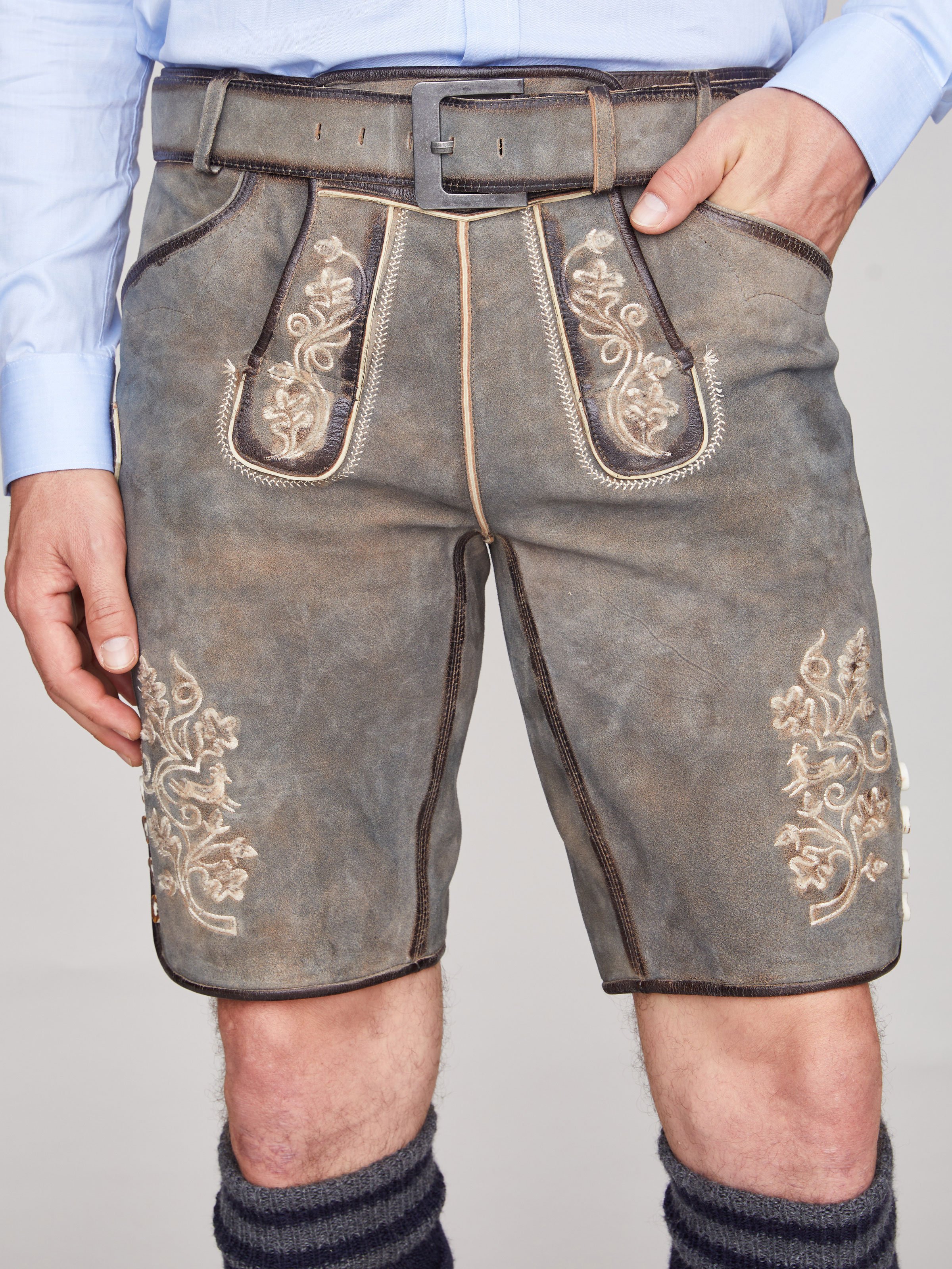 Ziegenlederhose in Mittelgrau