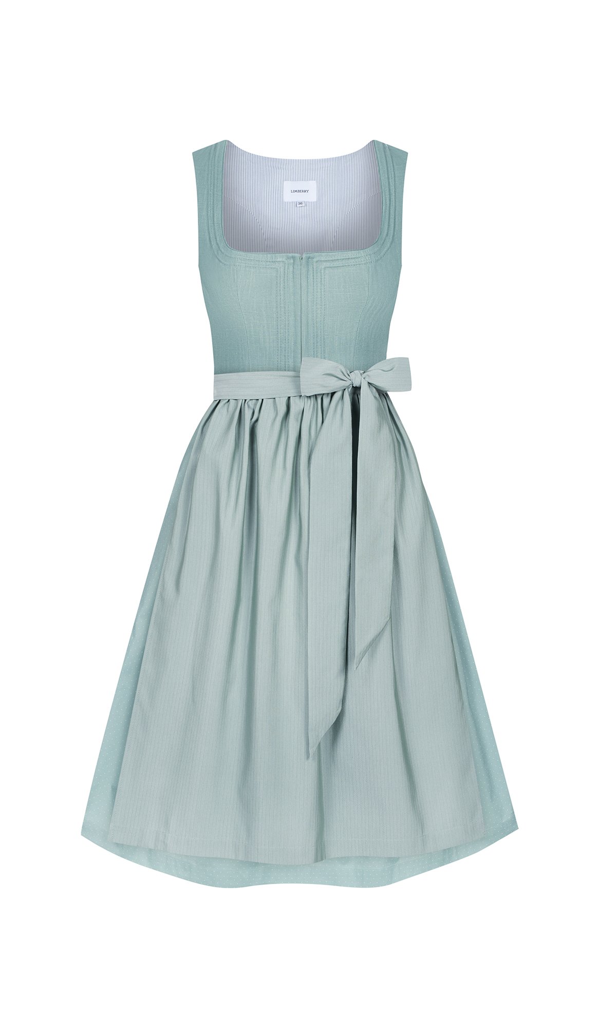 Aquablaues Leinen-Dirndl mit Schnursteppung
