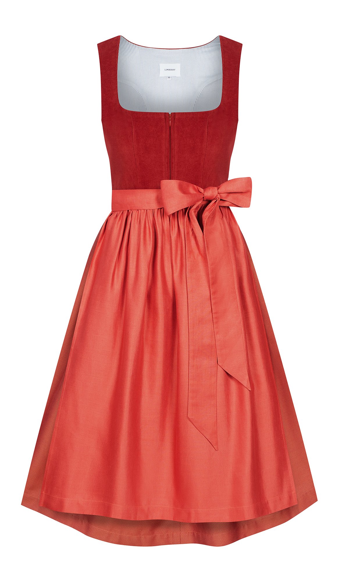 Orangefarbenes Dirndl mit Cord-Mieder