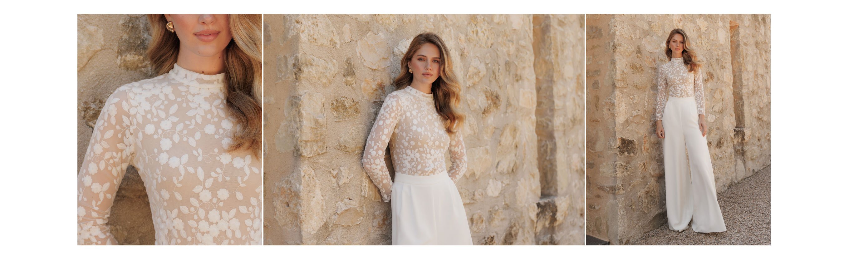 Braut-Body mit Stehkragen aus Spitze mit Blumenmuster Braut-Body mit Stehkragen aus Spitze mit Blumenmuster