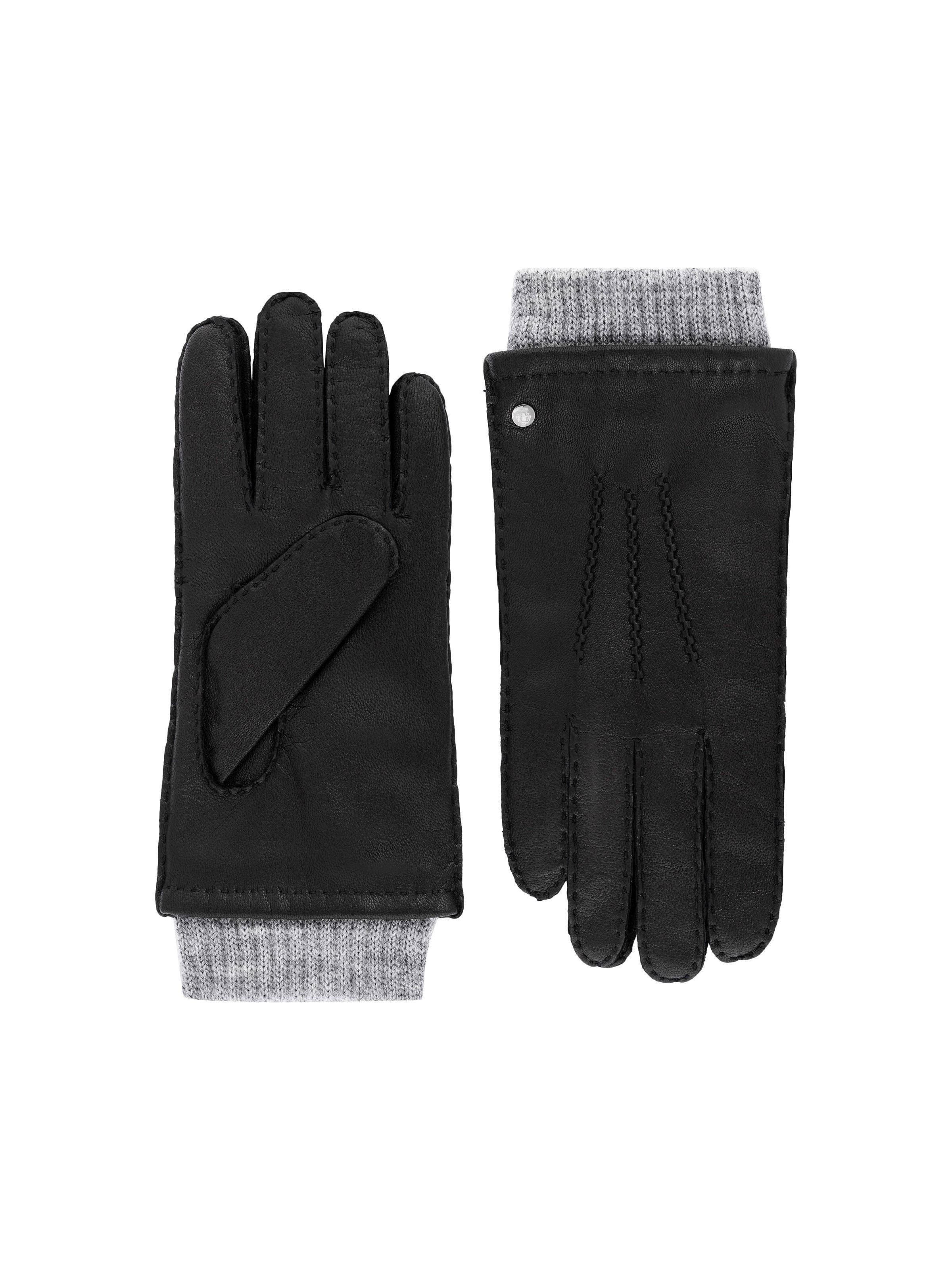 Schwarze Handschuhe mit grauer Woll-Manschette