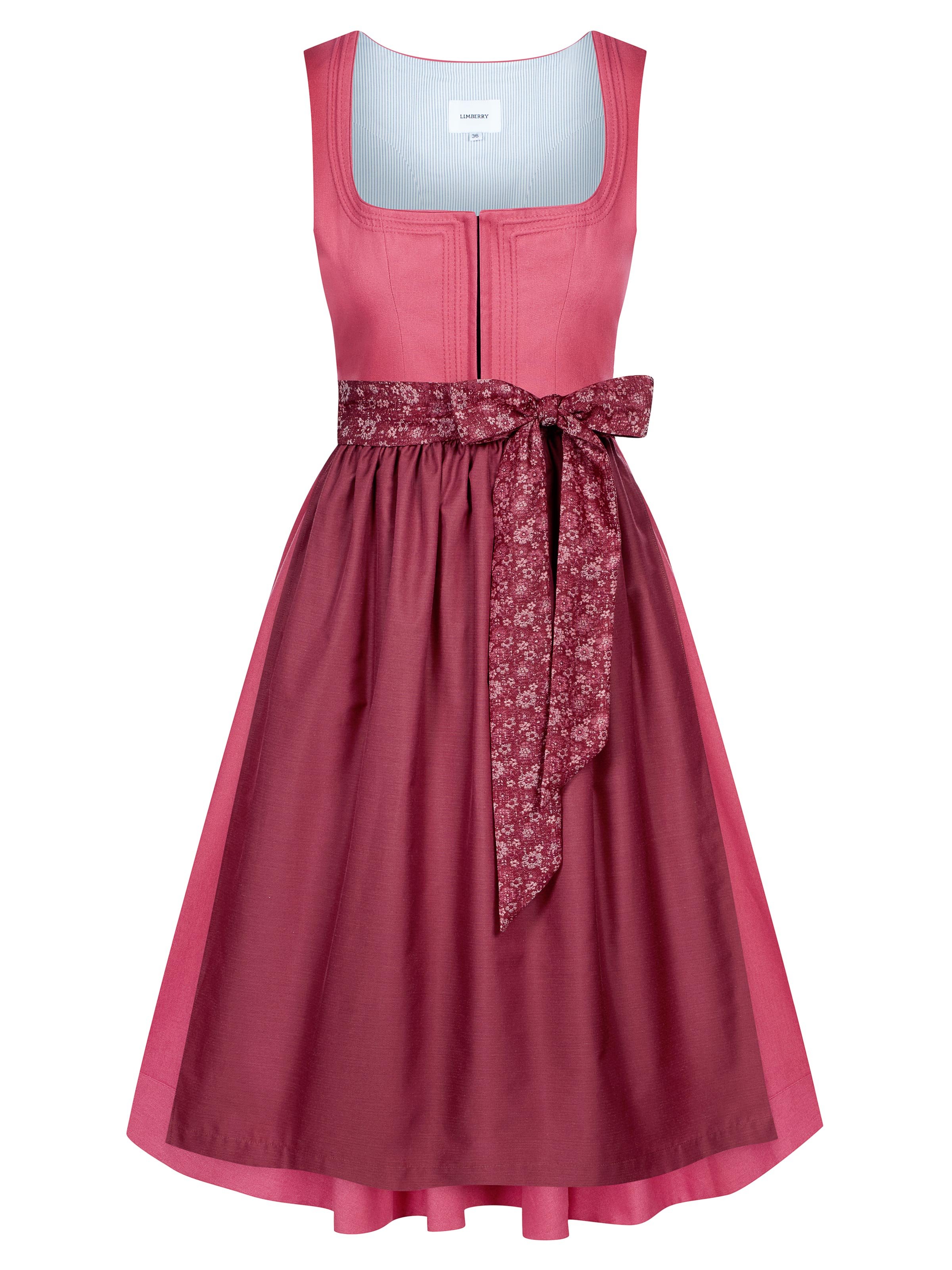 Himbeerrotes Leinen-Dirndl mit Schnursteppung 