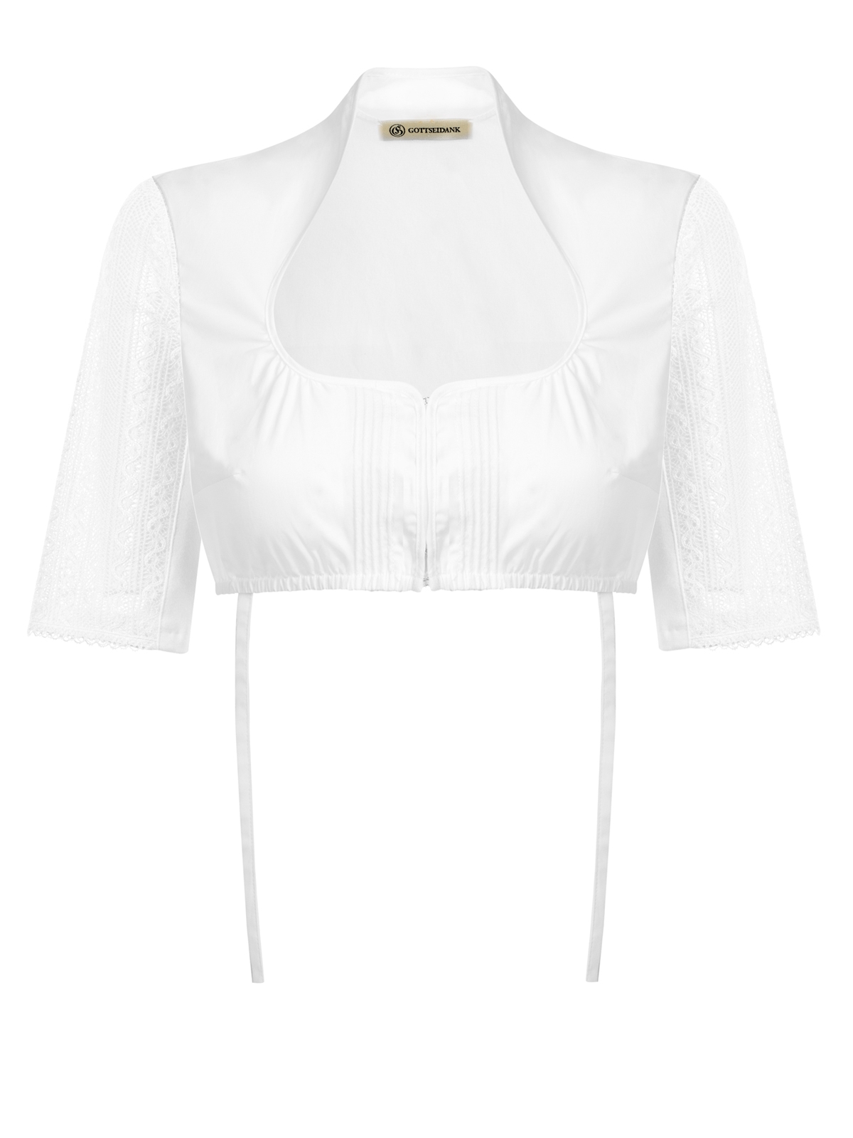 Weiße Dirndlbluse mit Stehkragen