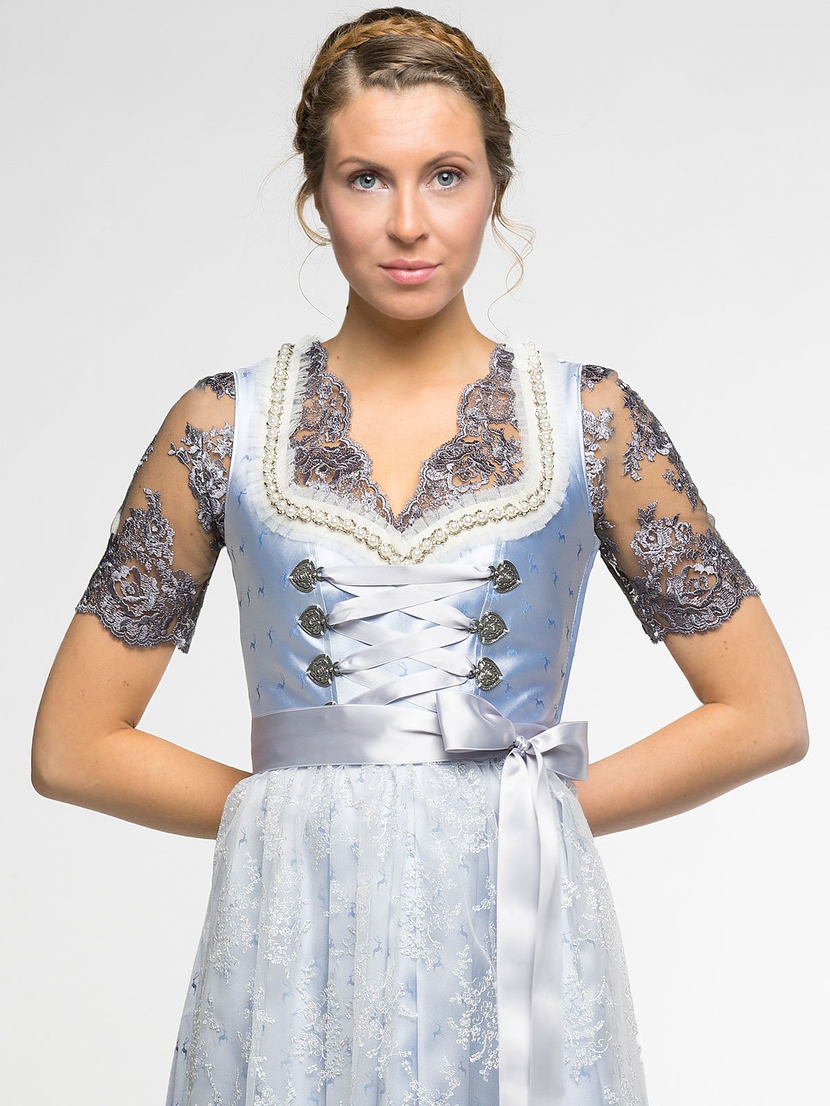 Graue Spitzen Dirndlbluse 