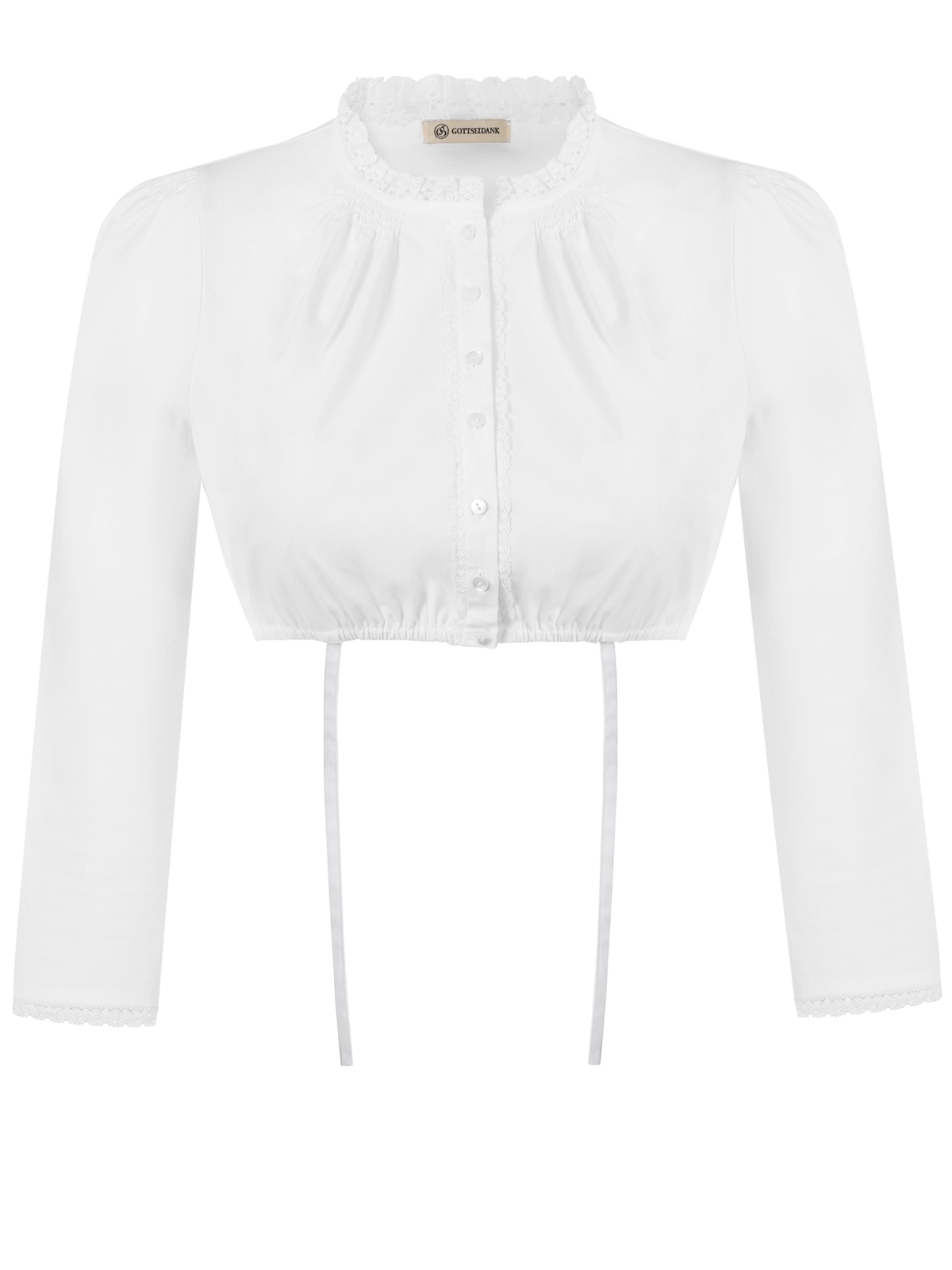 Hochgeschlossene Dirndlbluse mit Rüschenkragen