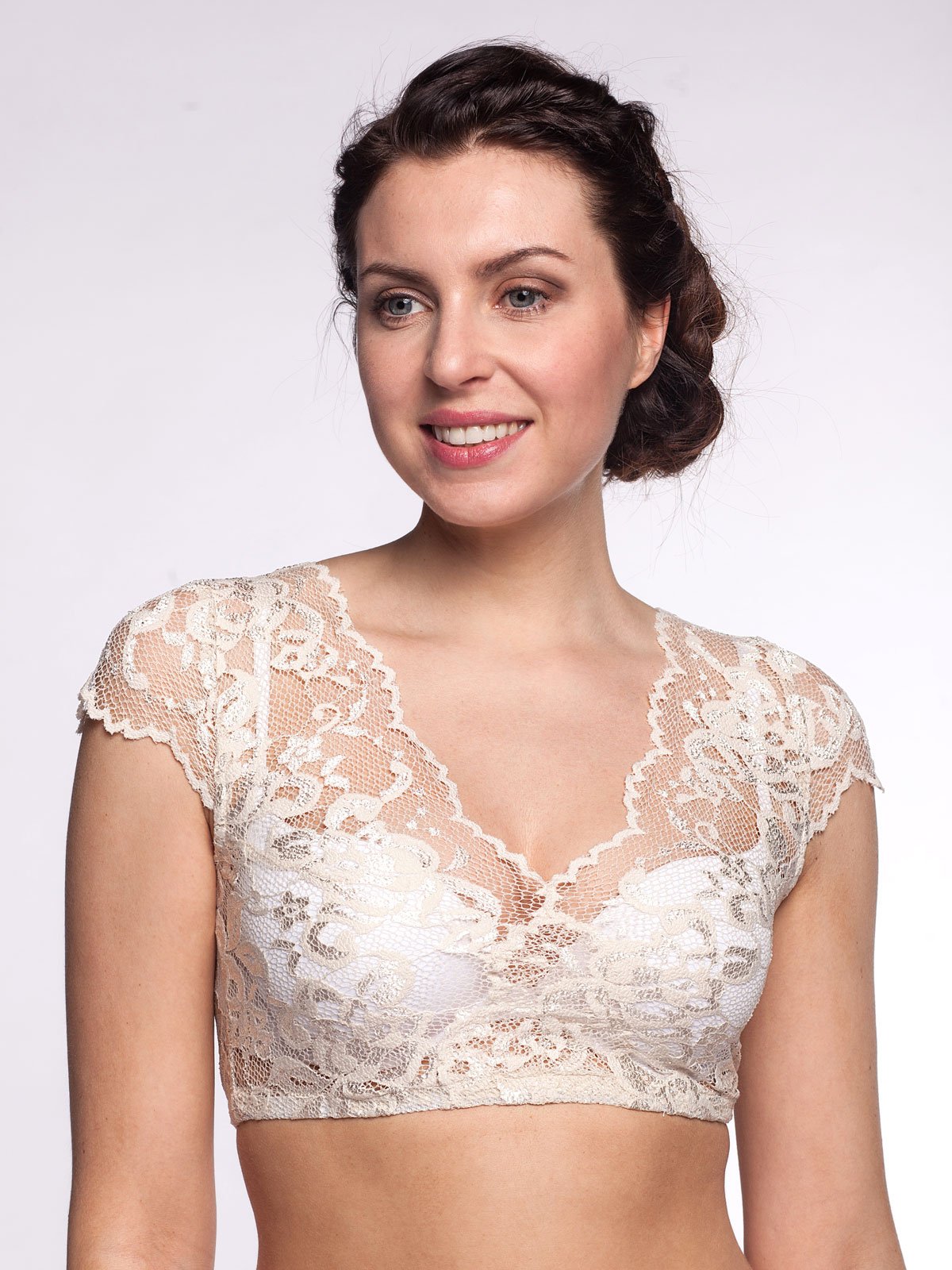 Beige Dirndlbluse aus Spitze
