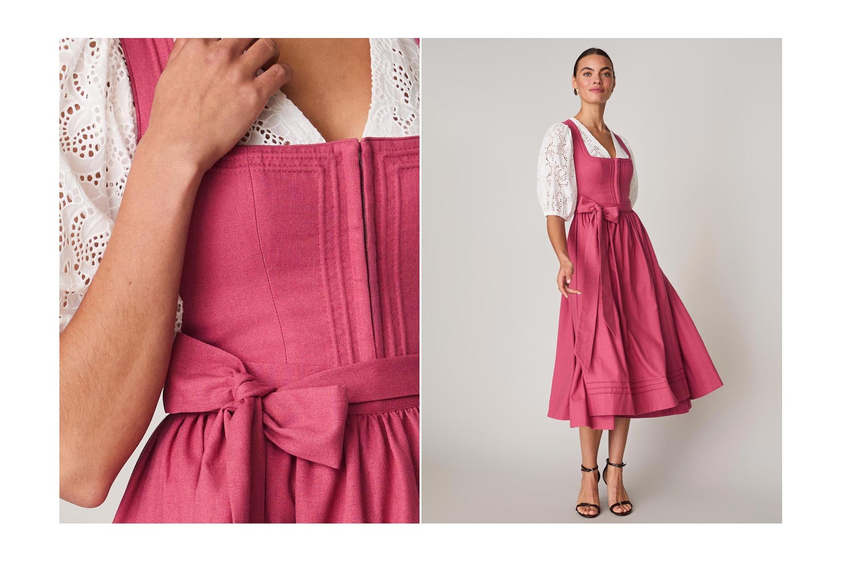Leinen Dirndl in Pink mit Schnursteppung