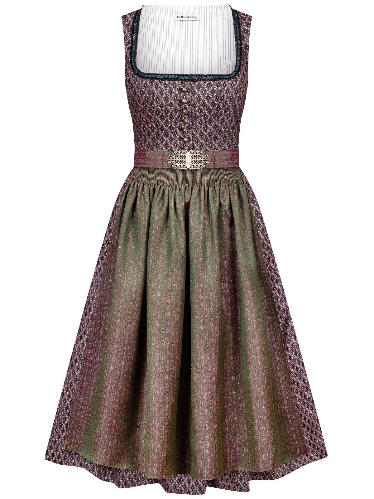 Stretch-Dirndl mit Blumen-Rautenmuster in rosa und schwarz