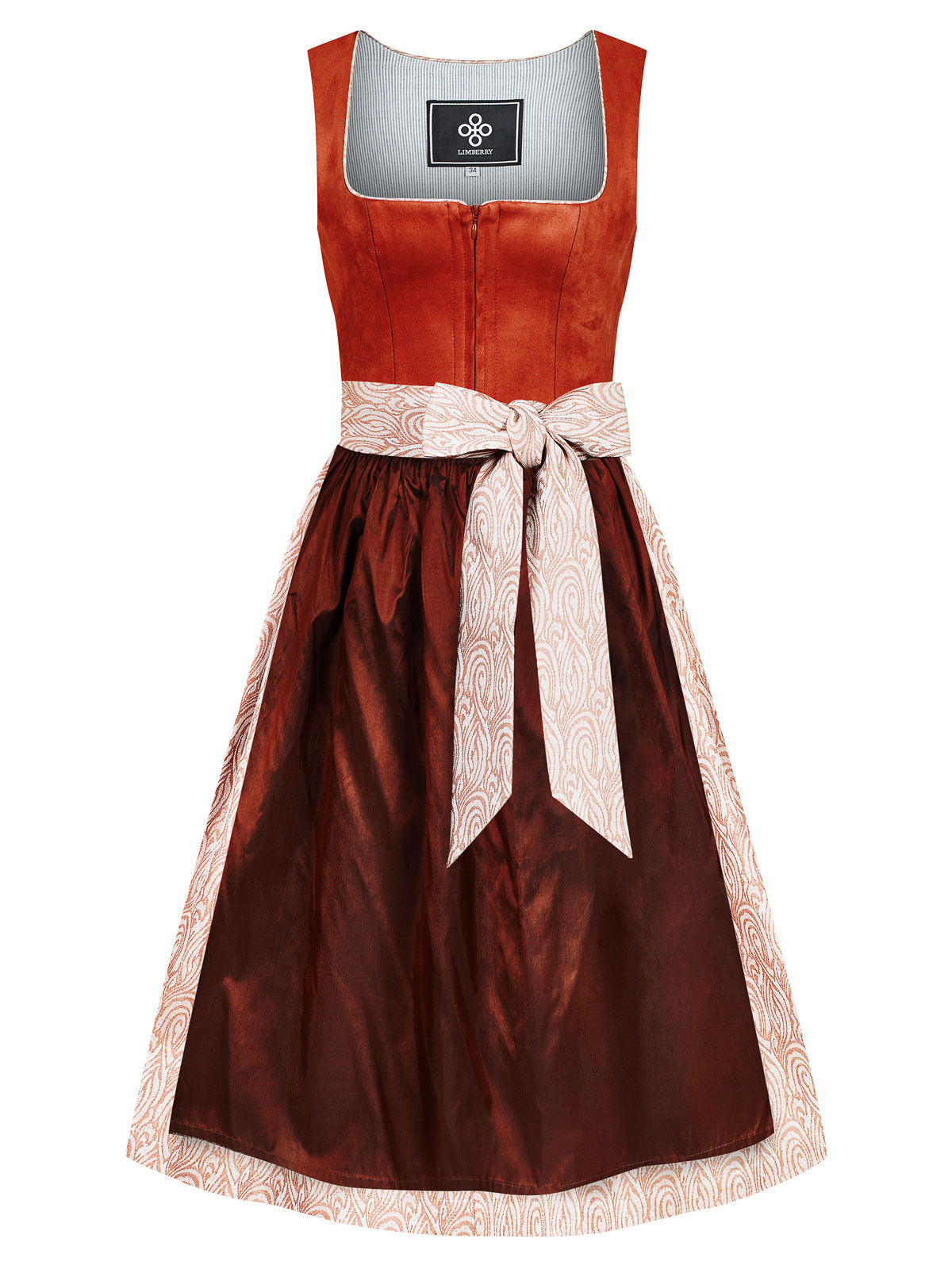 Rostbraunes Dirndl im Animalprint mit zwei Schürzen