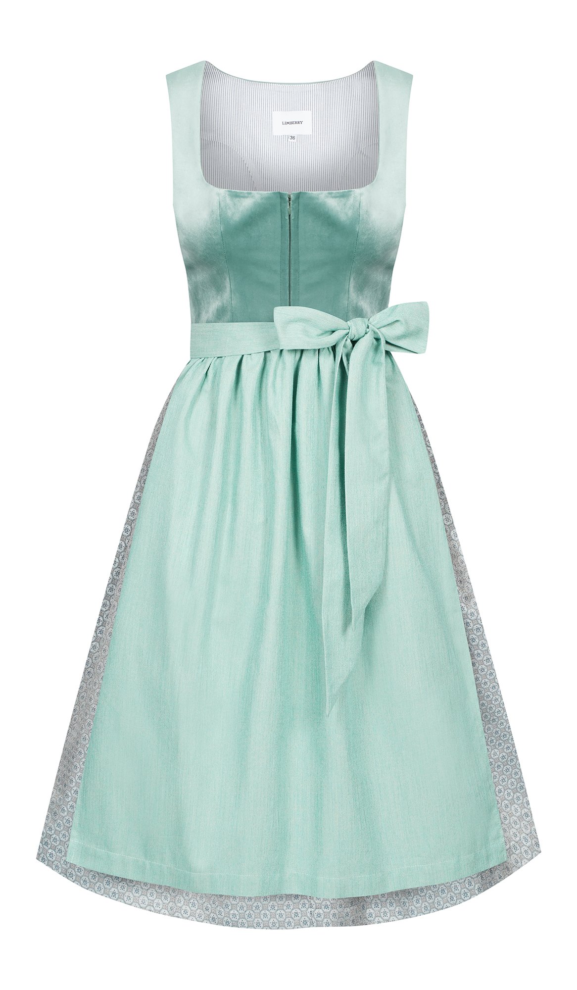 Salbeigrünes Dirndl mit gemustertem Rock