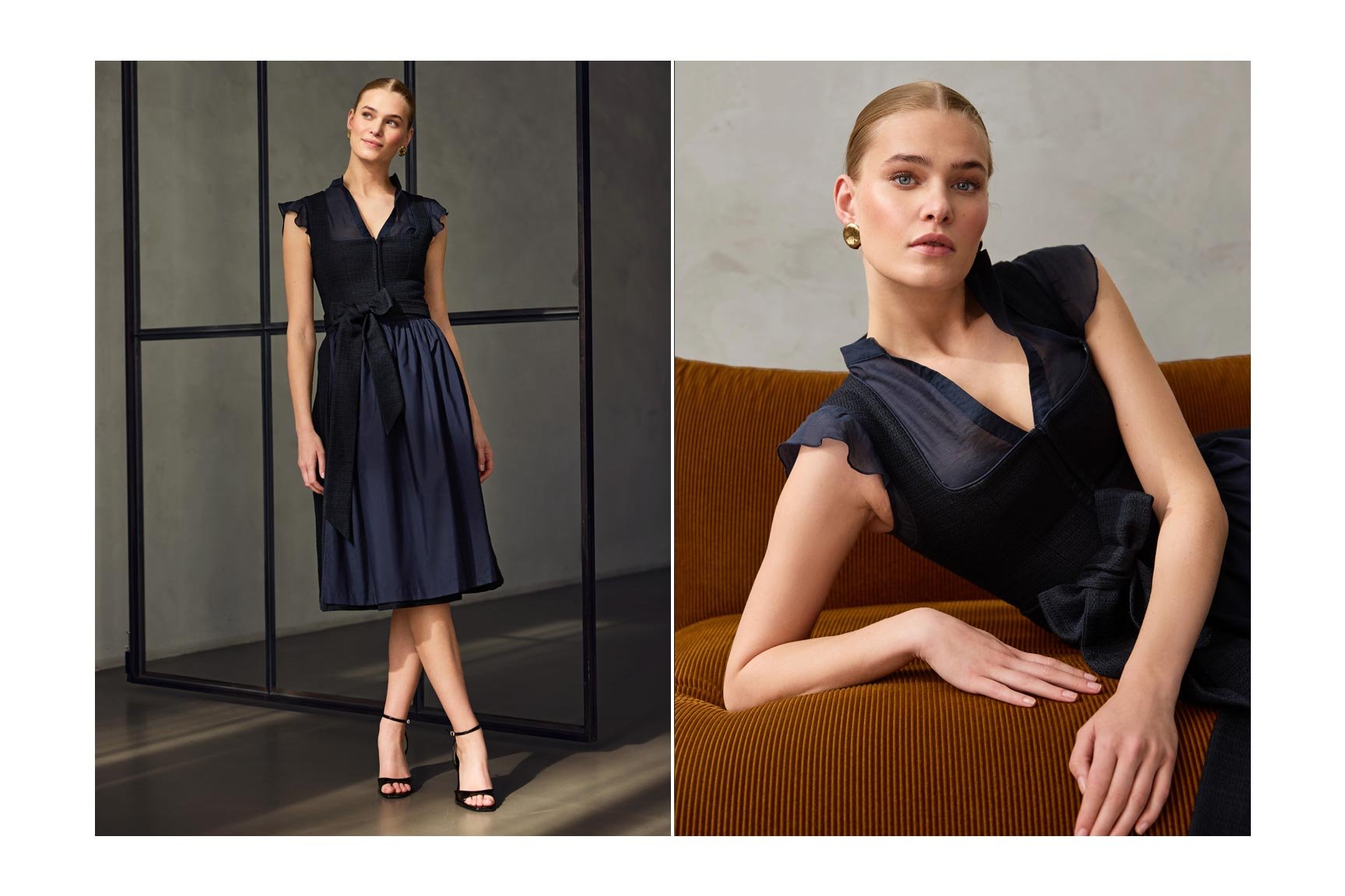 Strukturiertes Navy Dirndl mit blauer Dirndlbluse