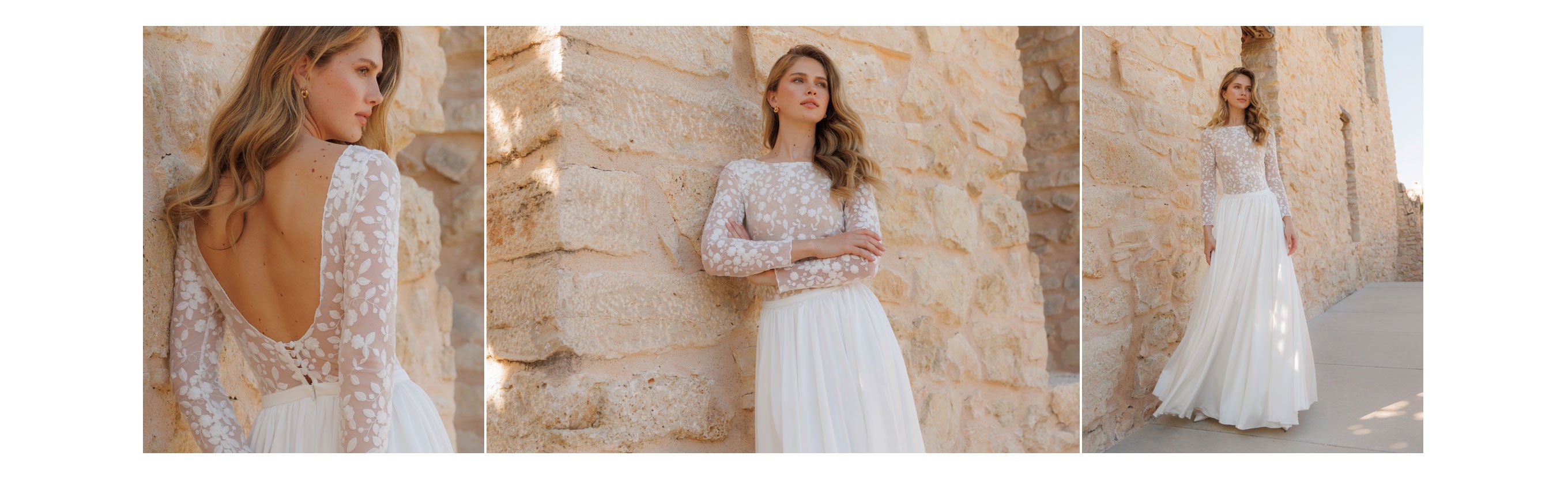 Langes rückenfreies Brautkleid aus Spitze