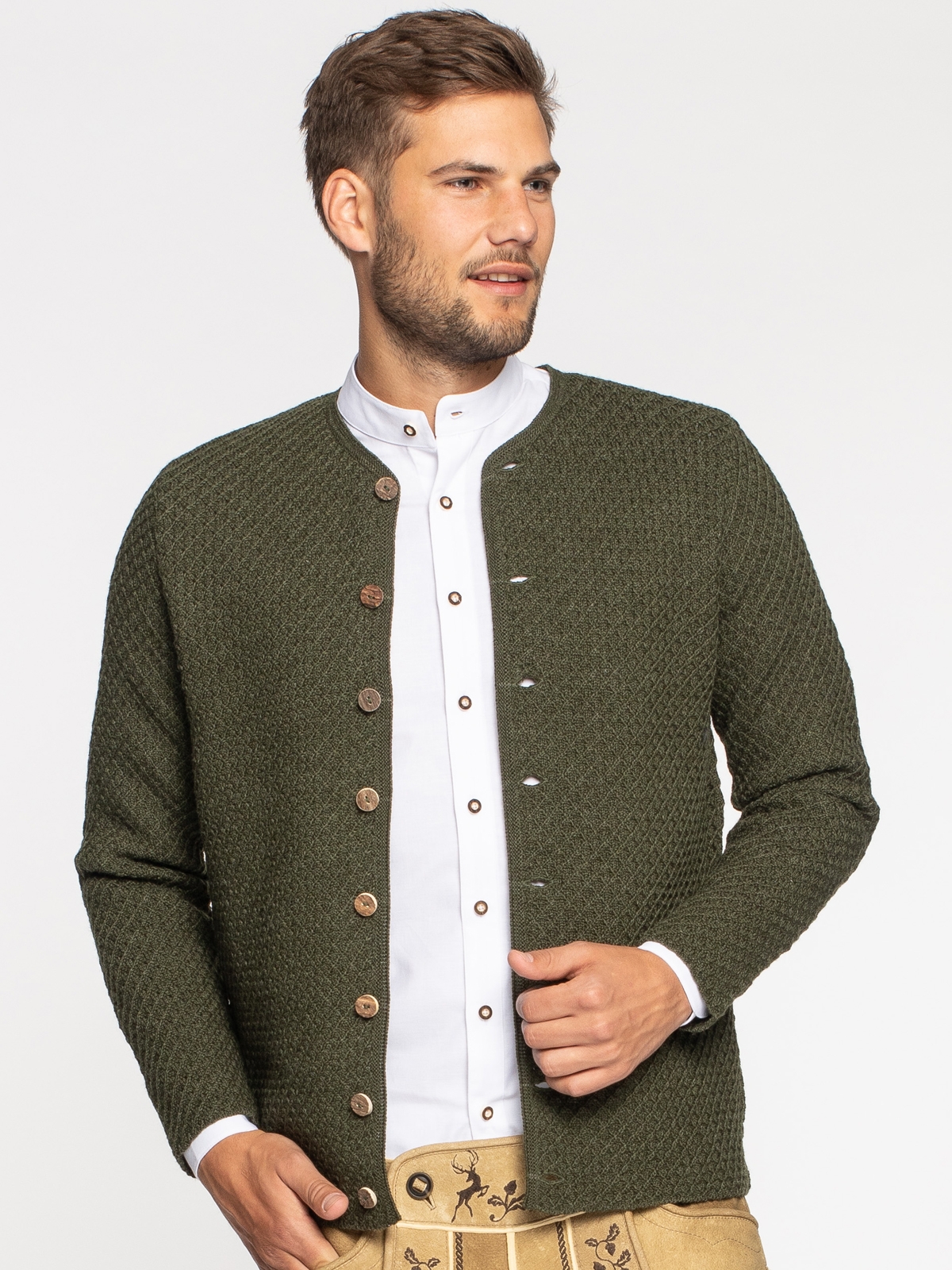 Grüne Strickjacke mit Rauten