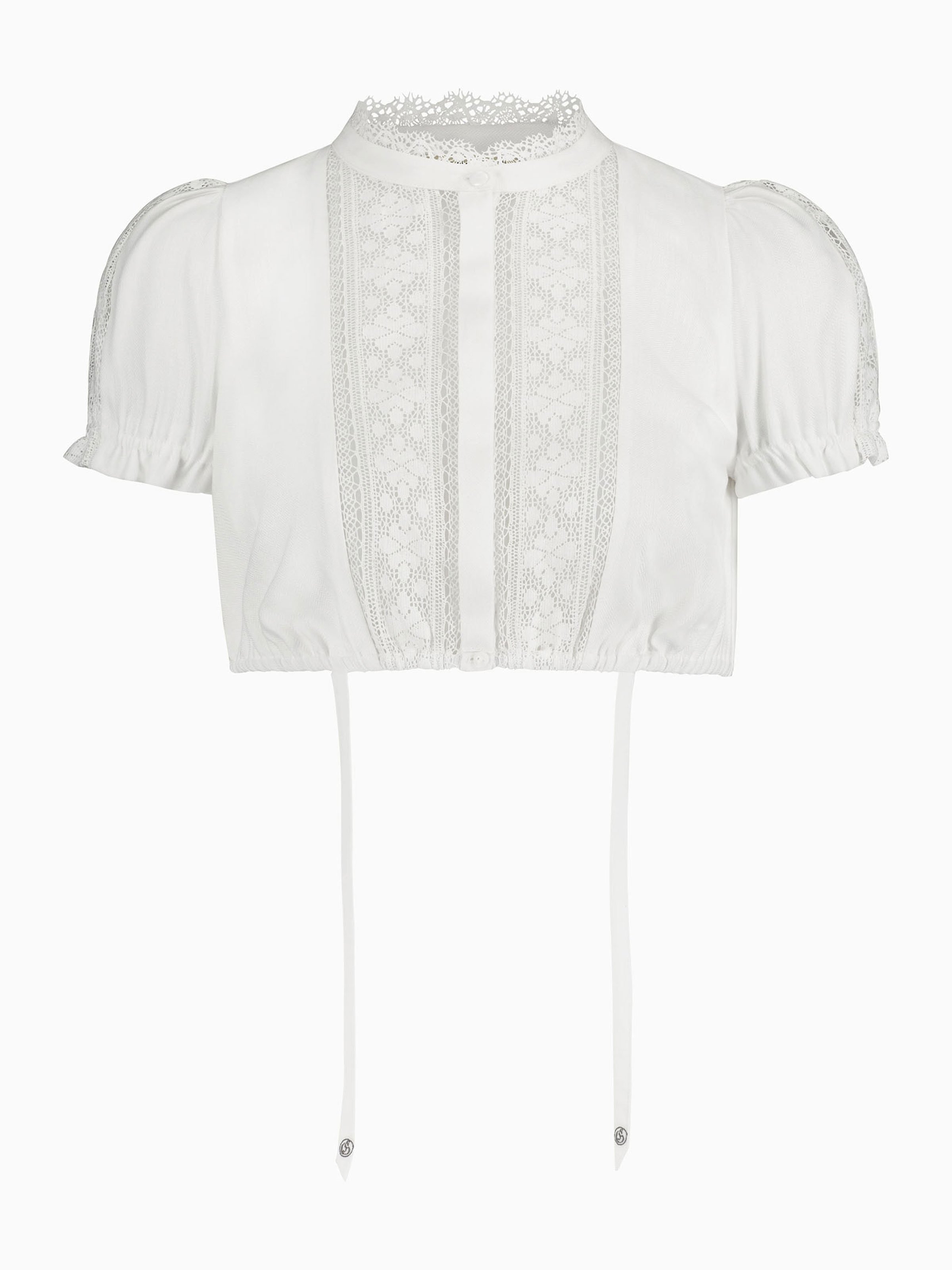 Weiße Dirndlbluse mit Puffärmeln und Häkelspitze