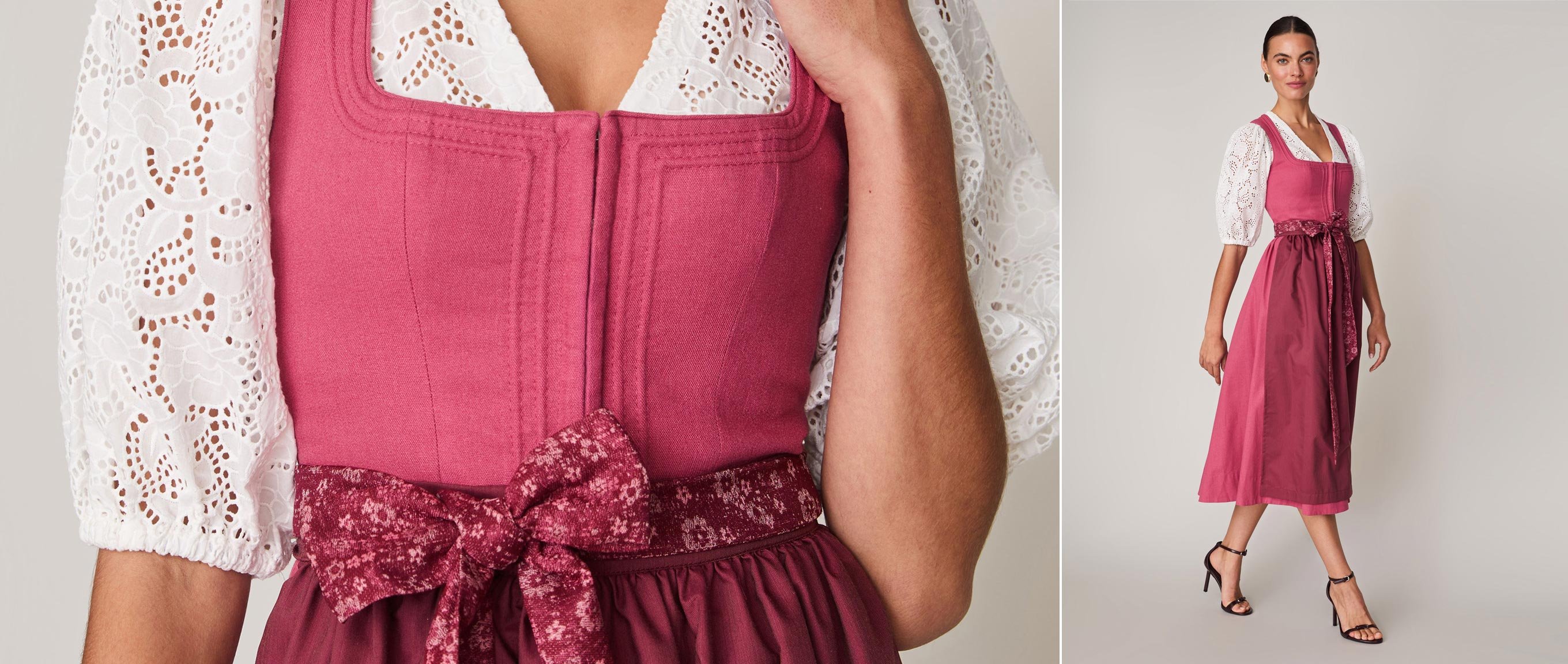 Pinkes Leinen-Dirndl mit Schnursteppung Pinkes Leinen-Dirndl mit Schnursteppung