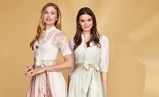 Zwei festliche Dirndl in Rosa und Grün