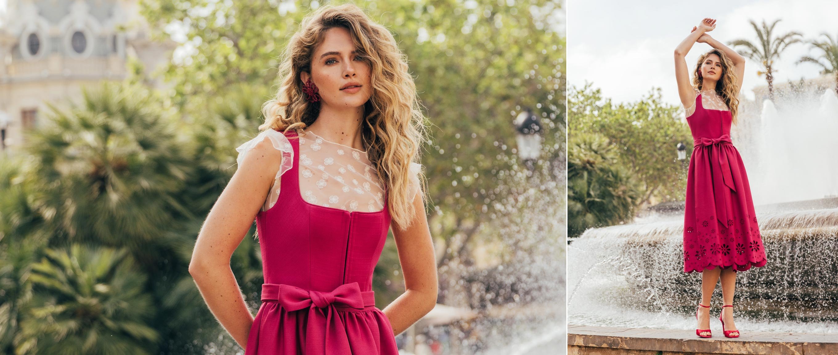 Pinkes Dirndl mit Lochstickerei