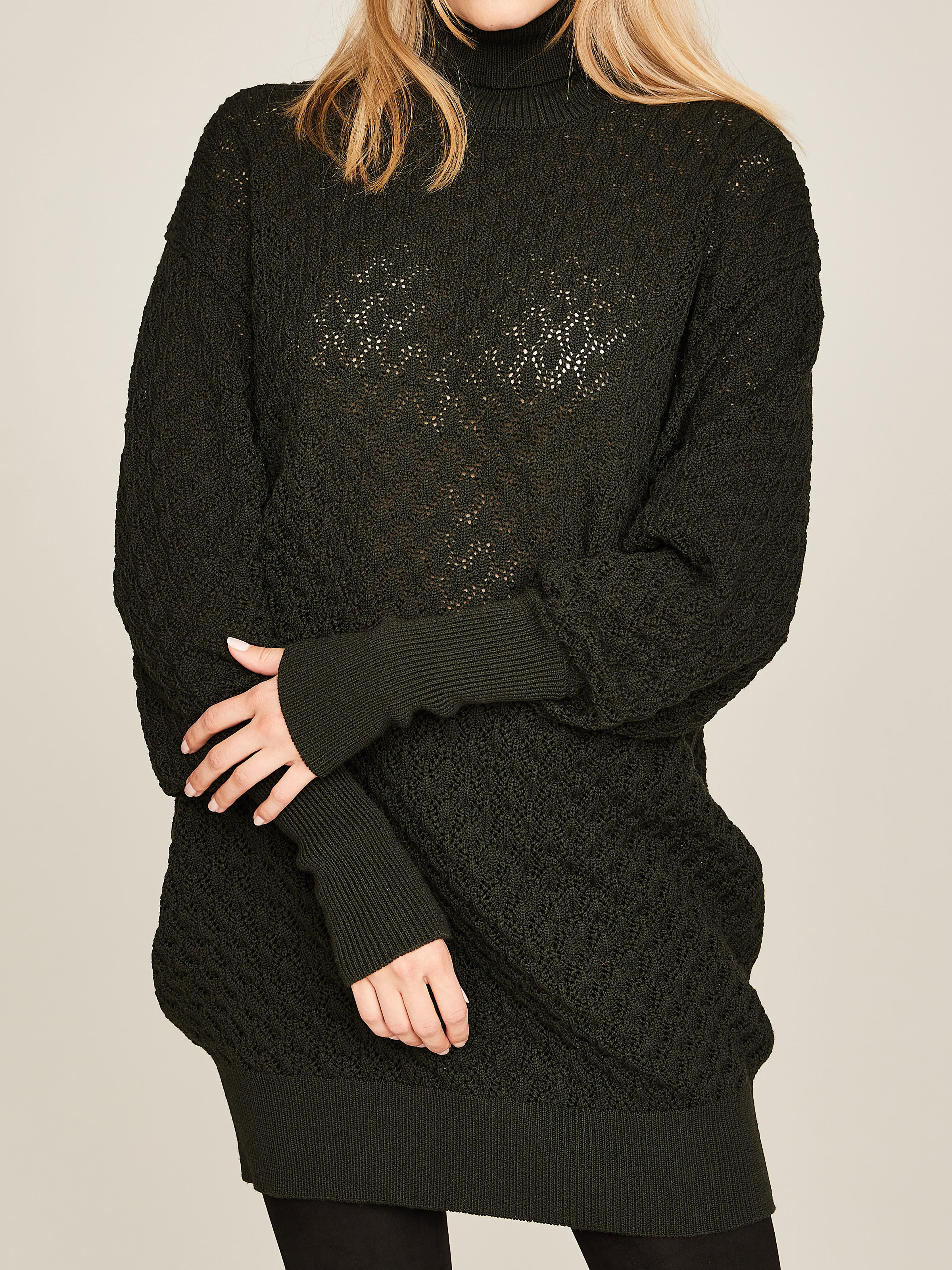Dunkelgrüner Oversize-Pullover aus Merinowolle
