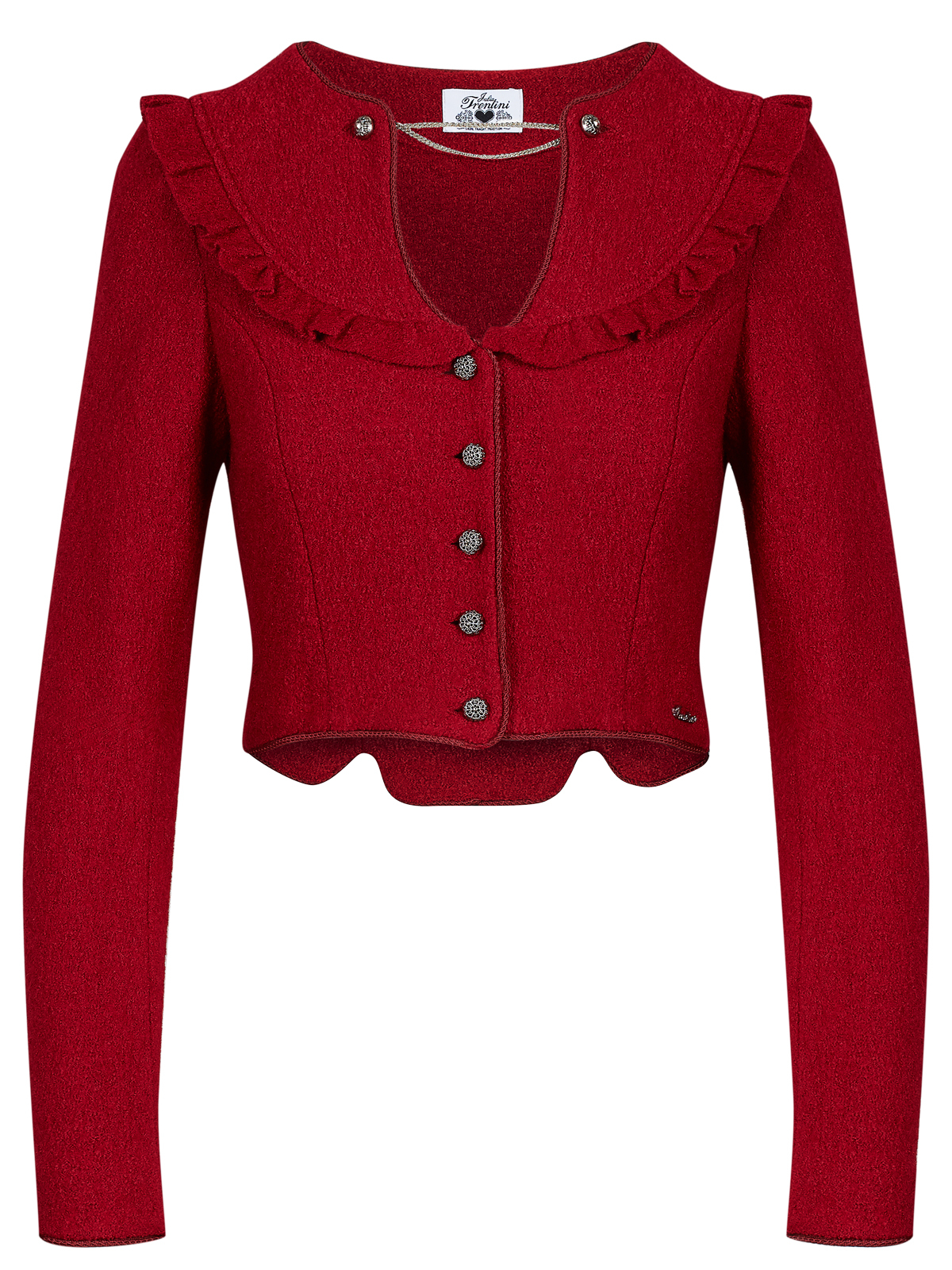 Rote Walkjacke mit Volanteinsätzen