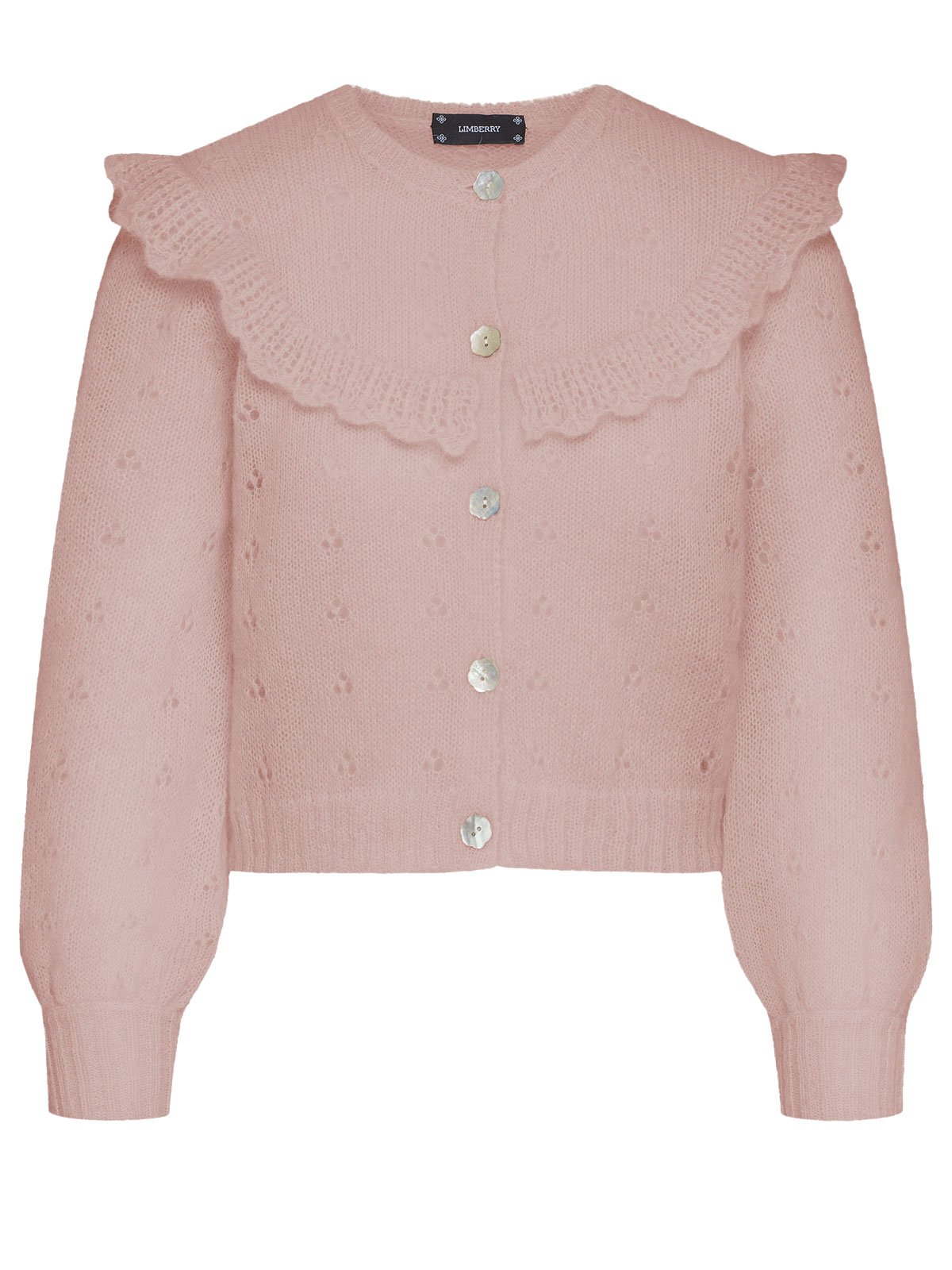 Strickjacke in Rosé mit Volants