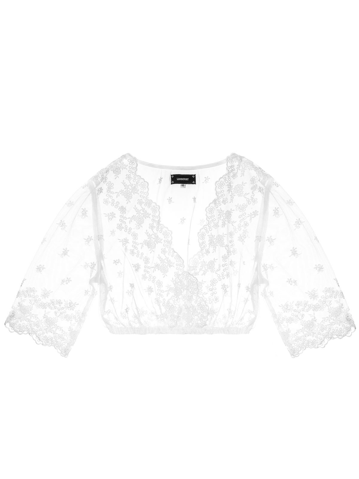 Weiße Spitzen Dirndlbluse mit Blumenmuster