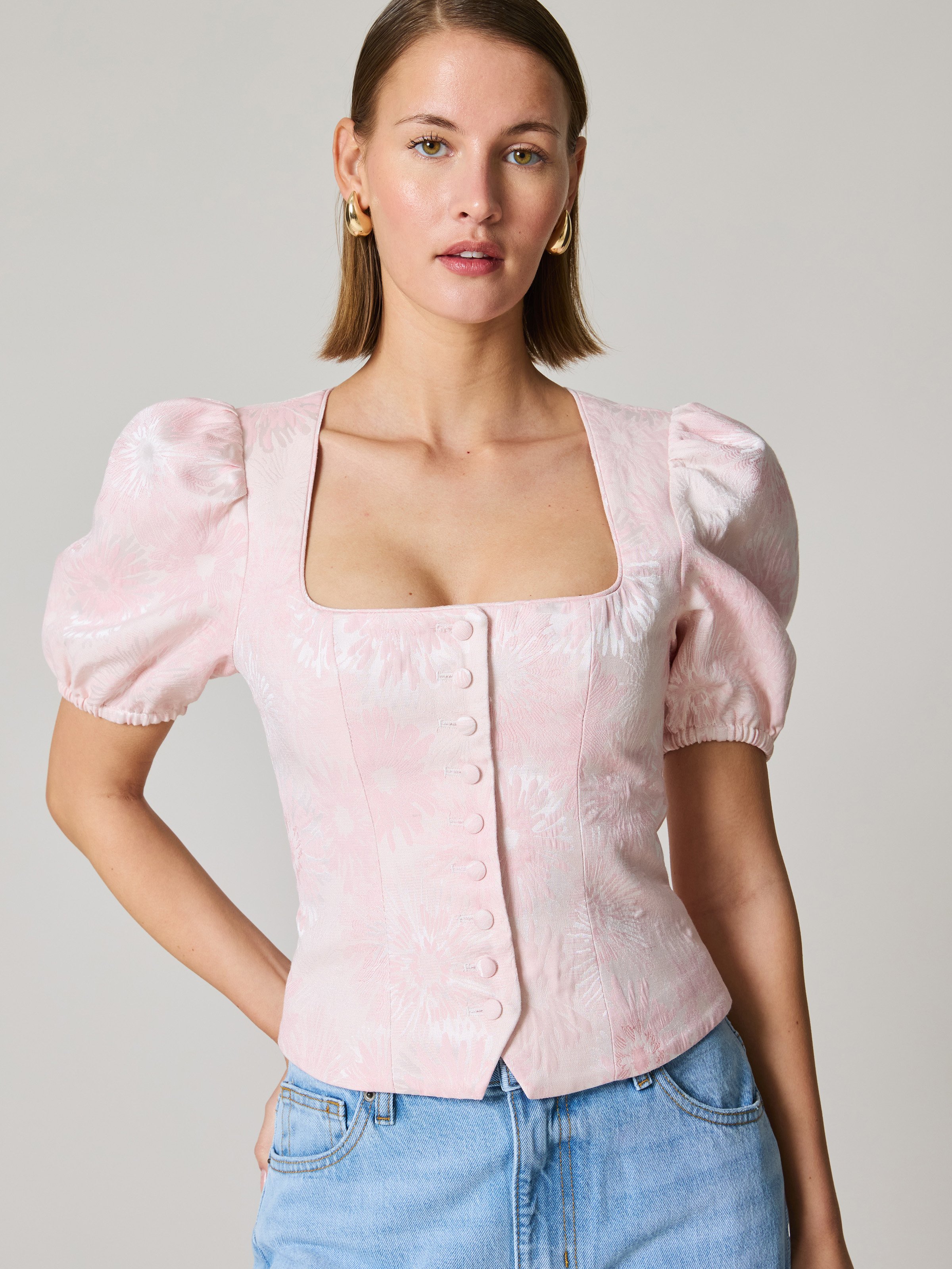Mieder in Hellrosa mit Blumenmuster