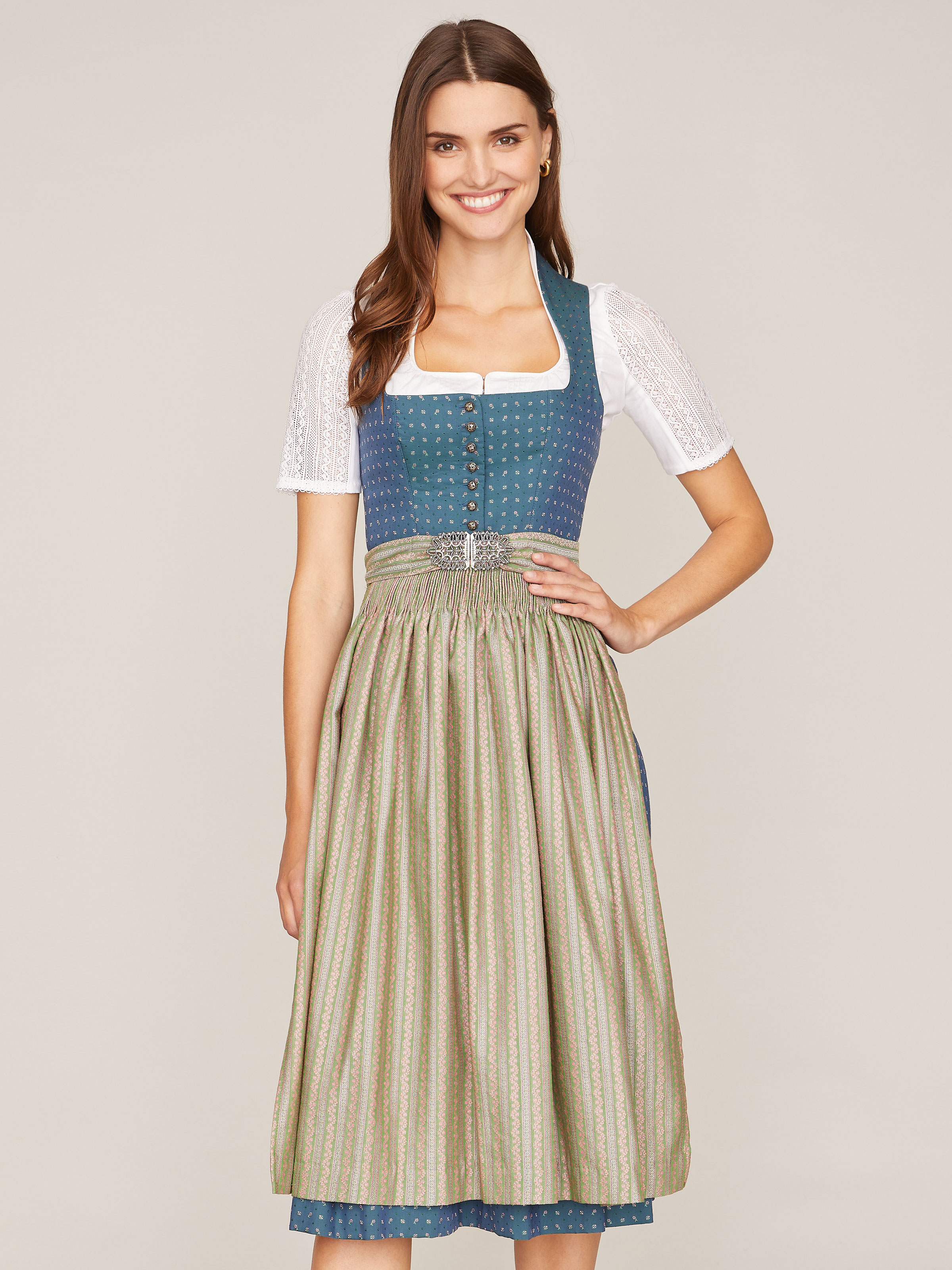 Stehkragen-Dirndl in Petrol