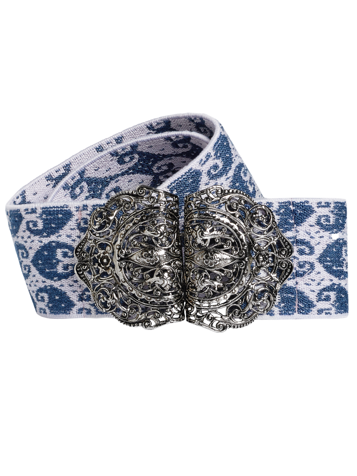 Stretch-Gürtel mit dunkelblauem Ornamentmuster