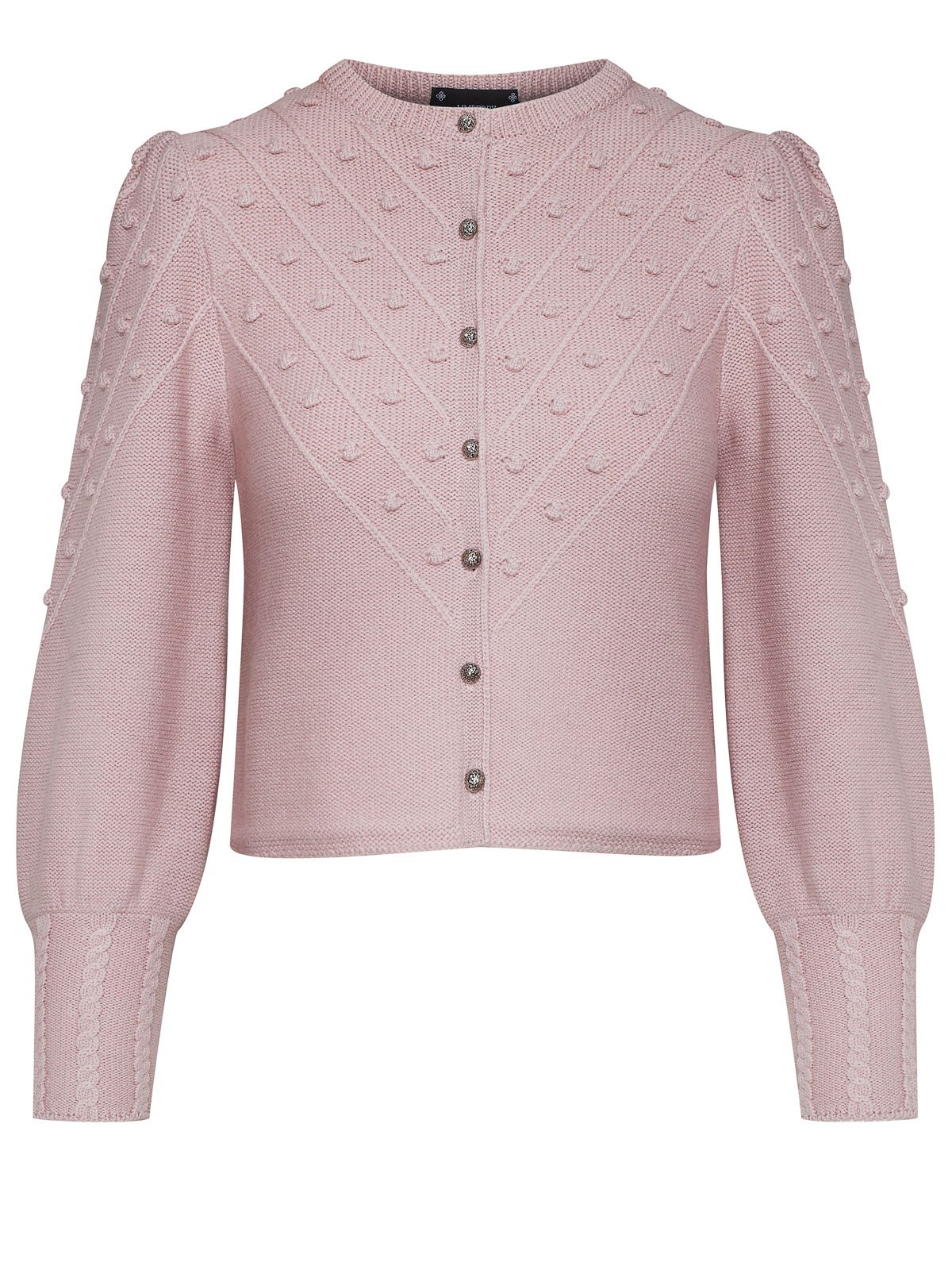 Altrosa Strickjacke mit Noppen- und Zopfmuster