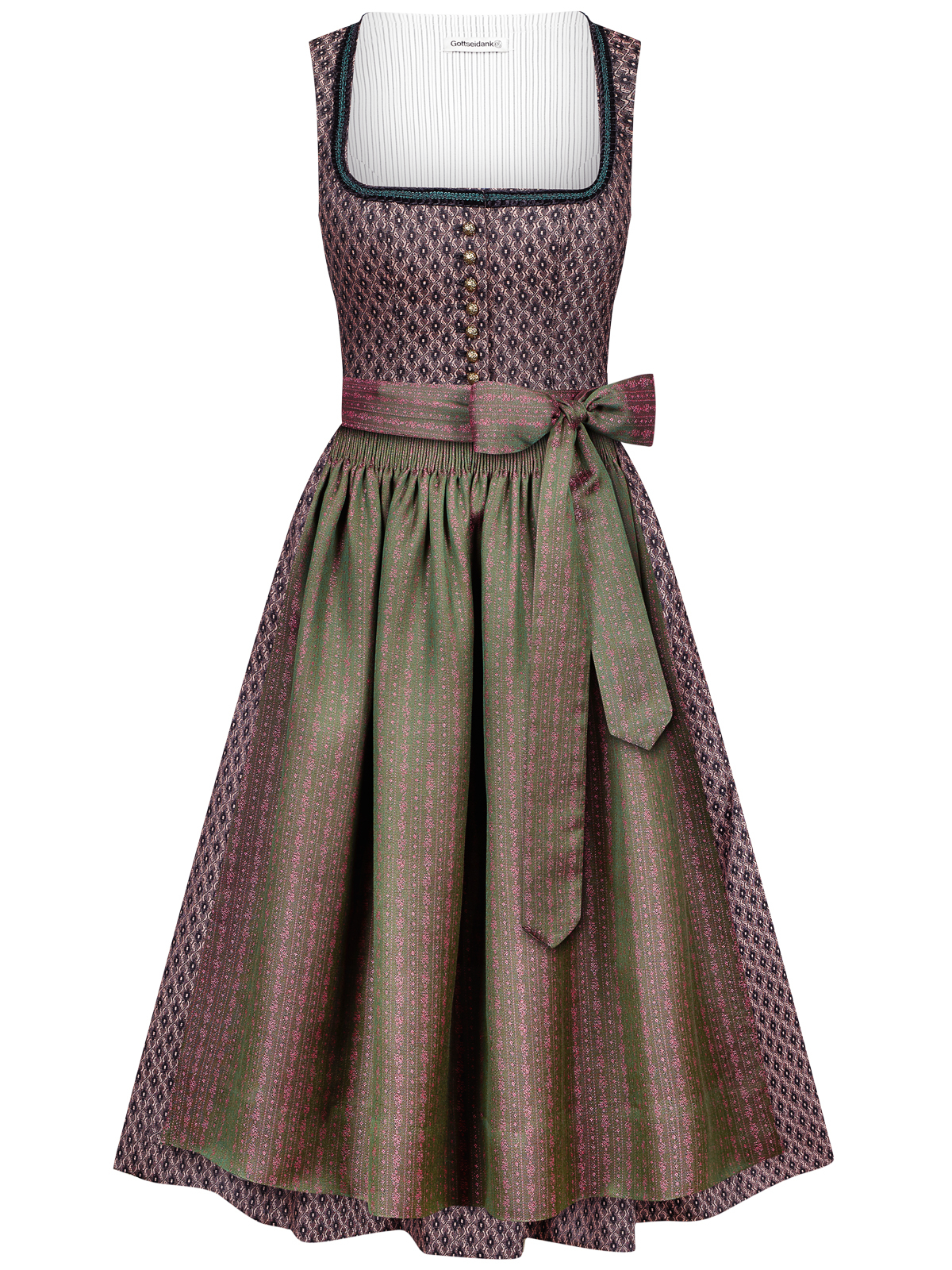 Stretch-Dirndl mit Blumen-Rautenmuster in rosa und schwarz