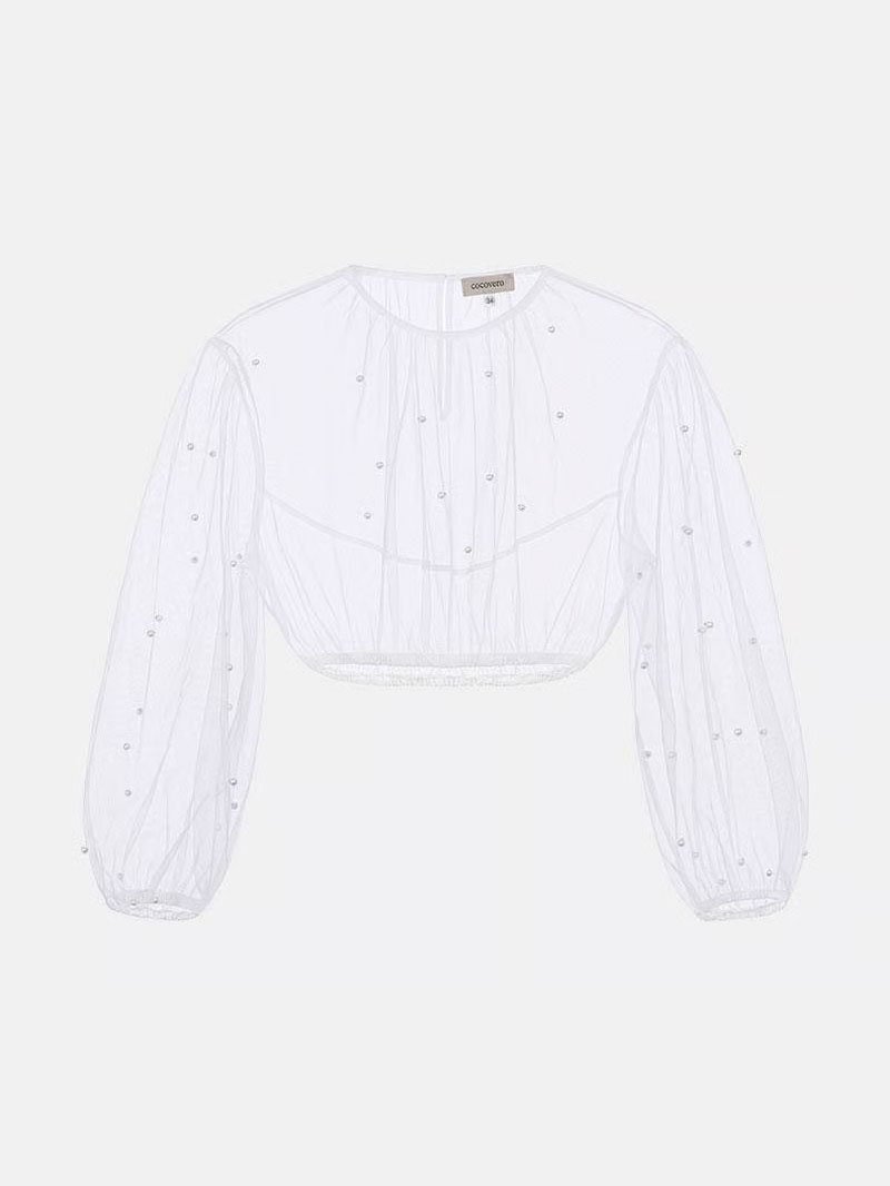 Transparente Dirndlbluse mit Perlen