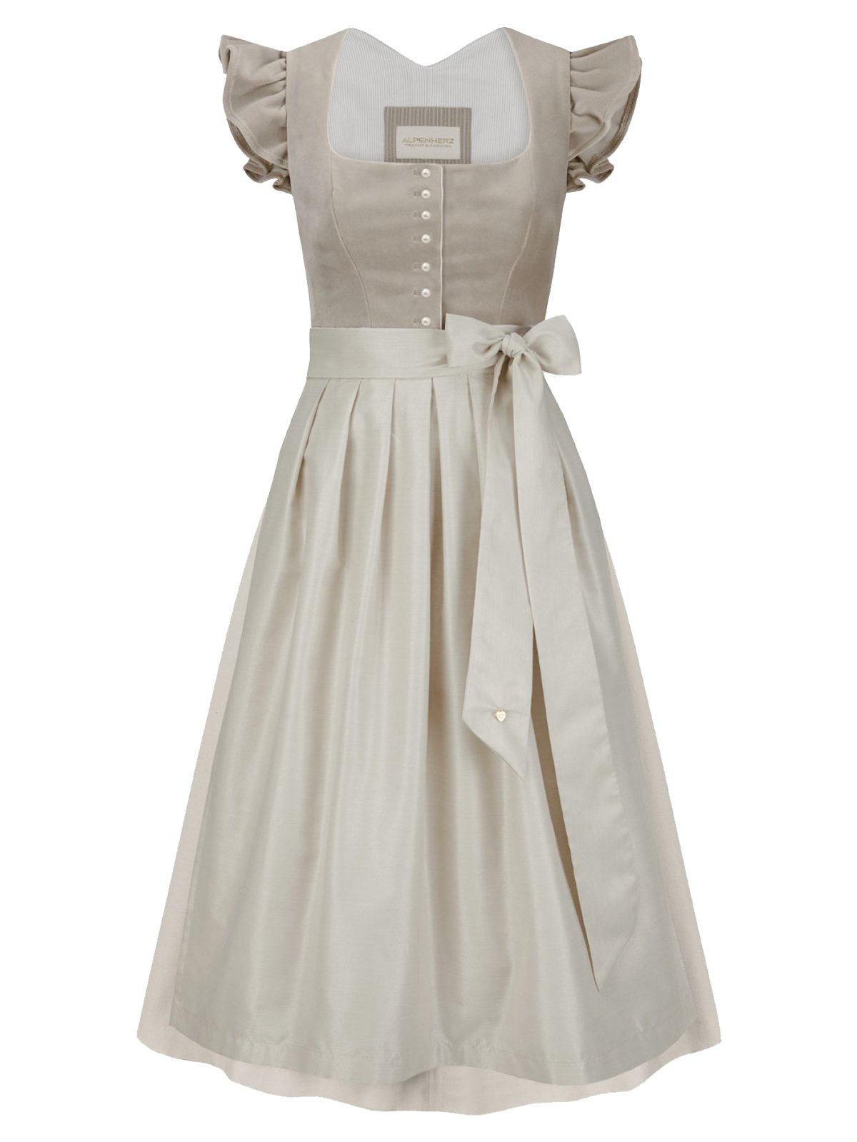 Beiges Samtdirndl mit abknöpfbarem Arm