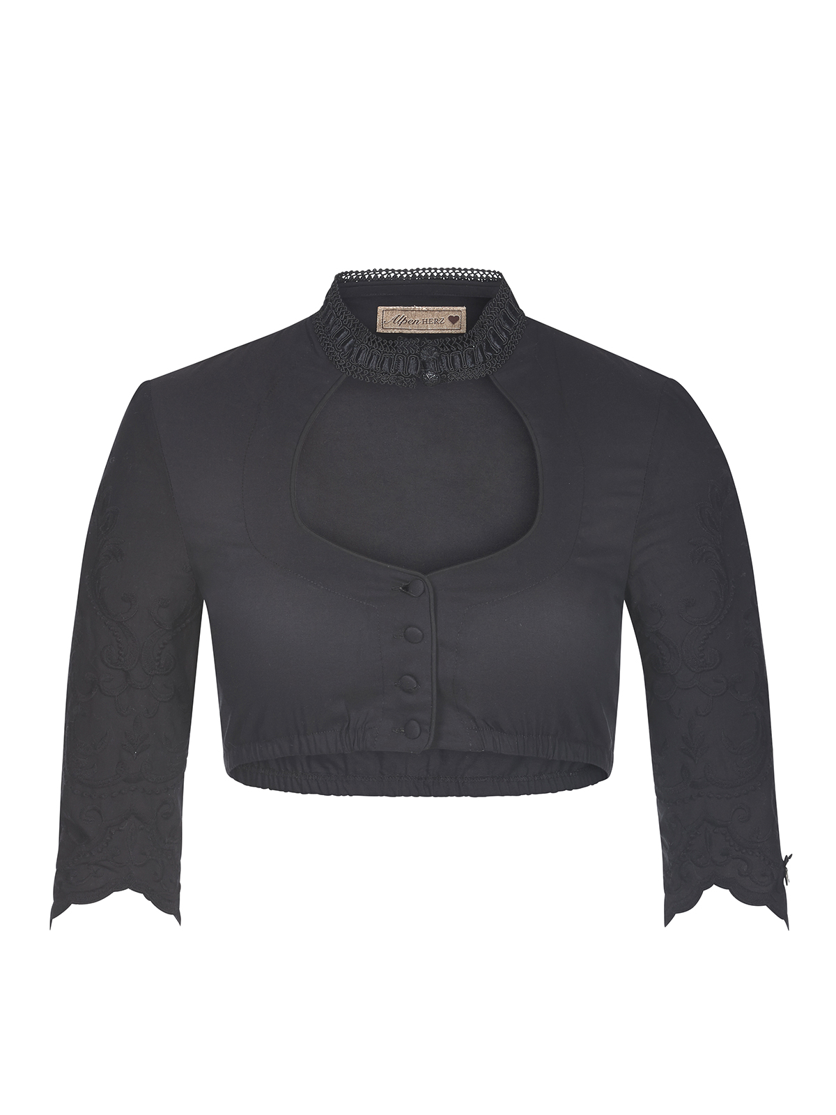 Schwarze Dirndlbluse mit geschlossenem Kragen