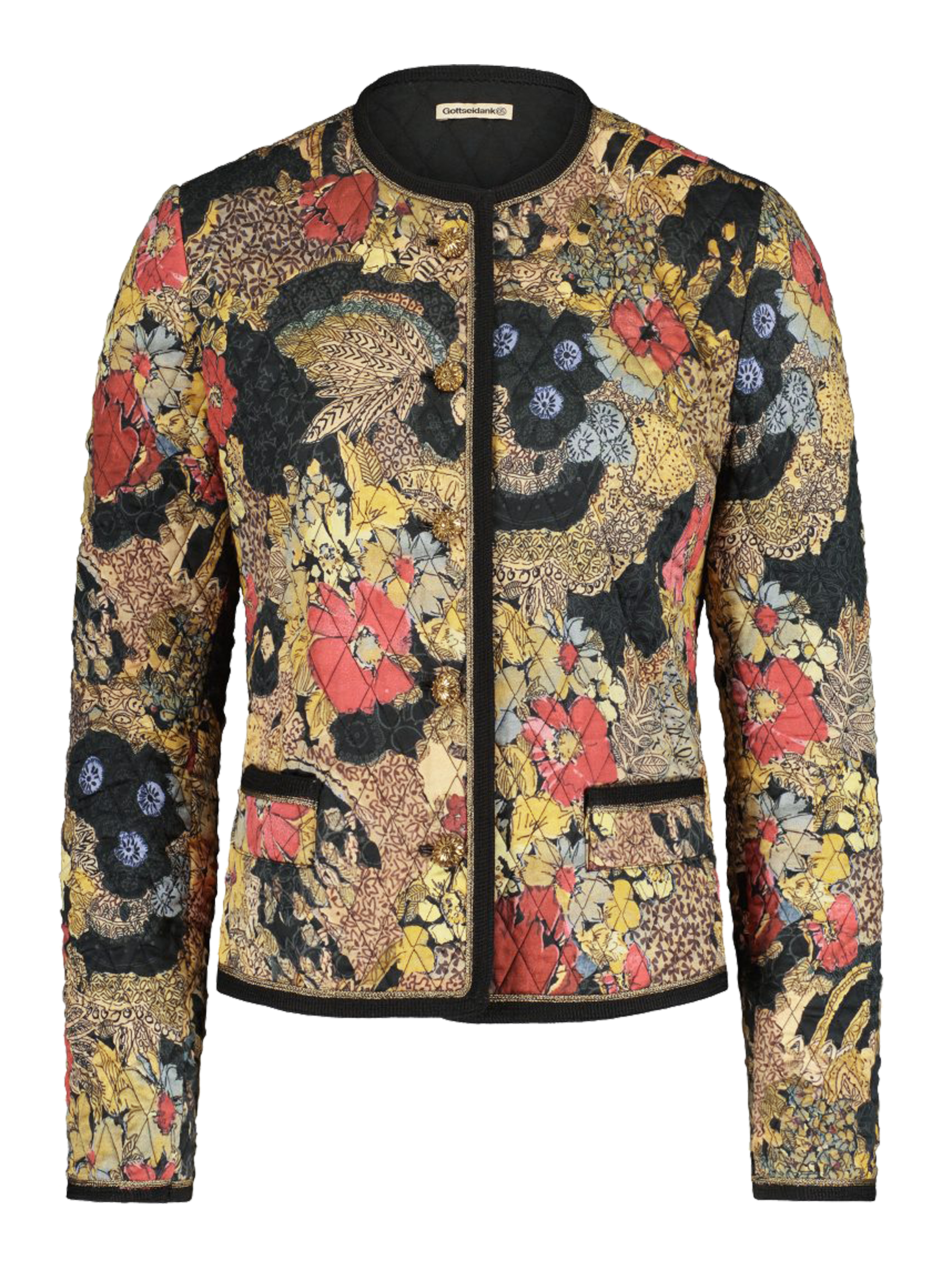 Steppjacke mit Blumenmuster und Goldknöpfen