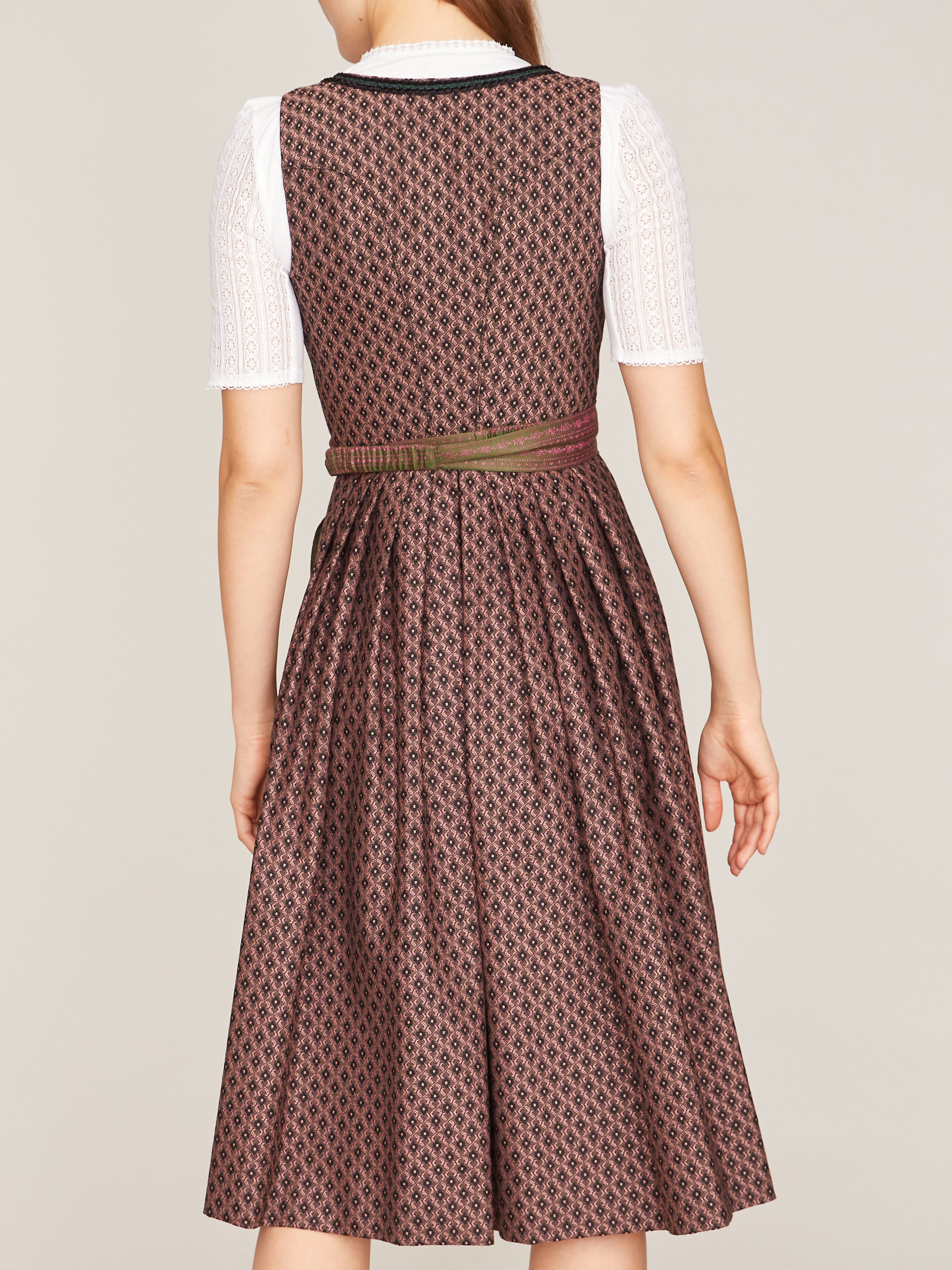Stretch-Dirndl mit Blumen-Rautenmuster in rosa und schwarz