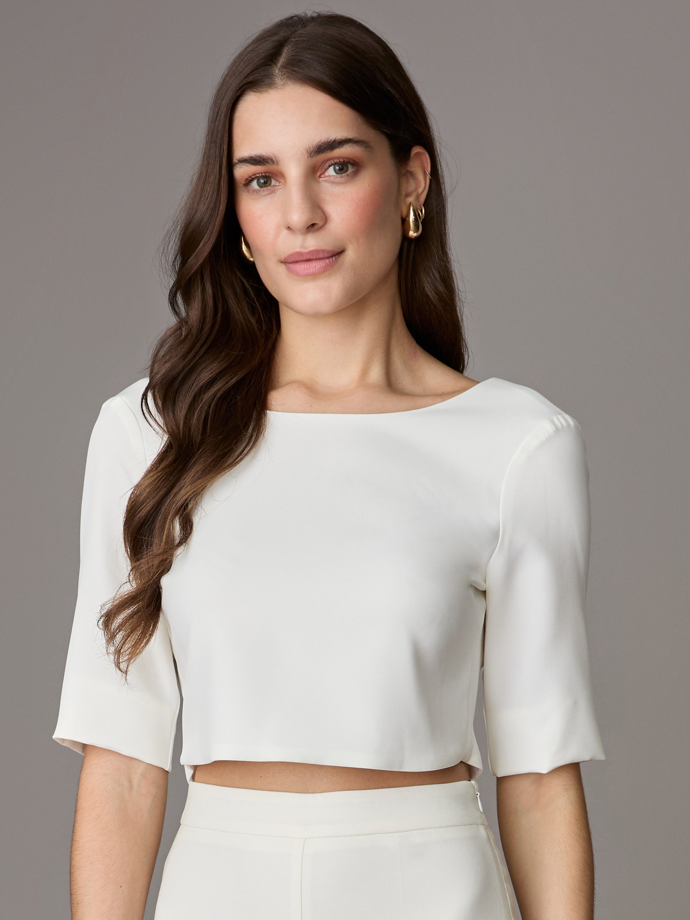 Cropped Braut-Top mit Halbarm in Cremeweiß