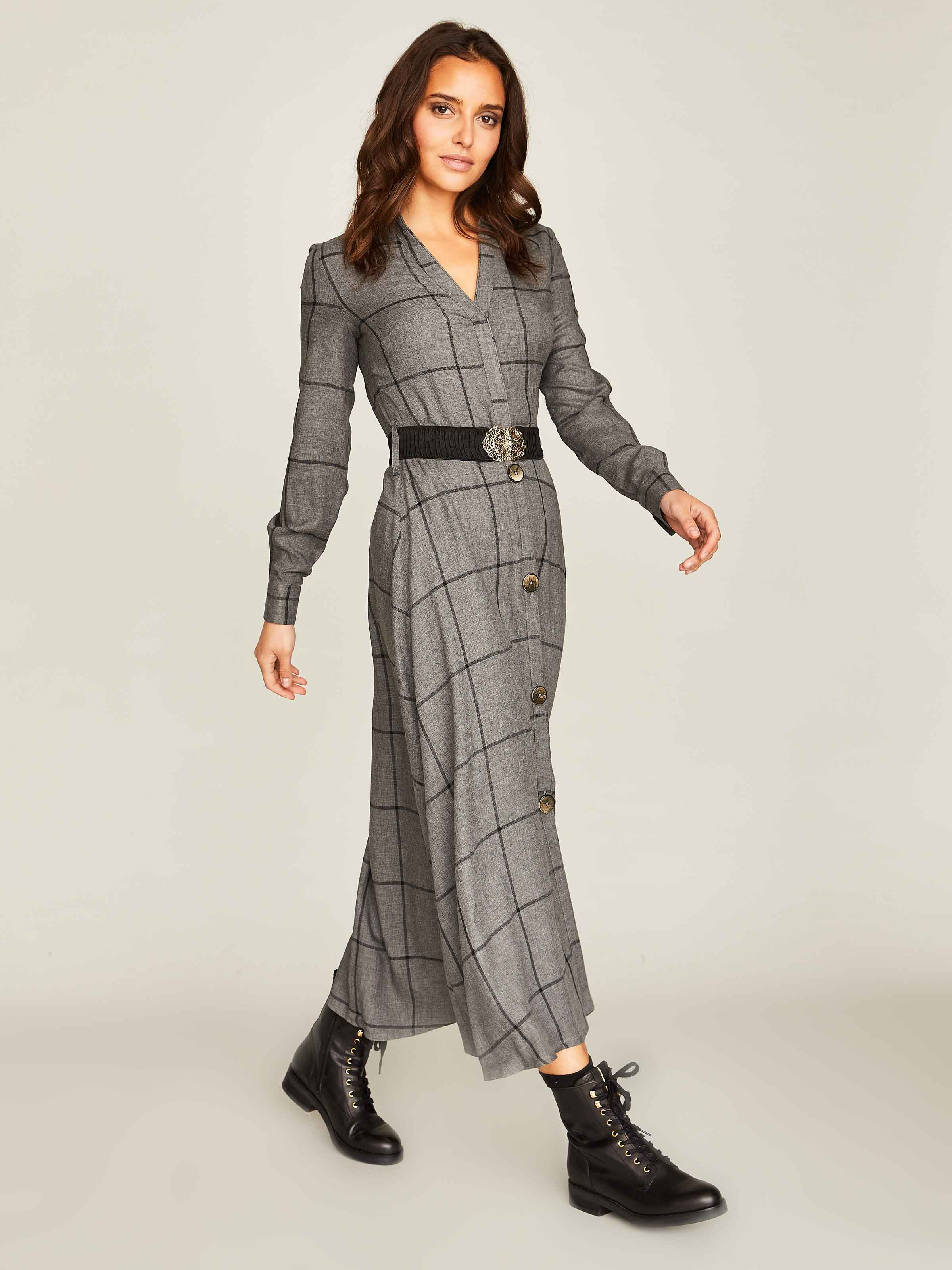 Dunkelgraues Blusenkleid mit Karomuster