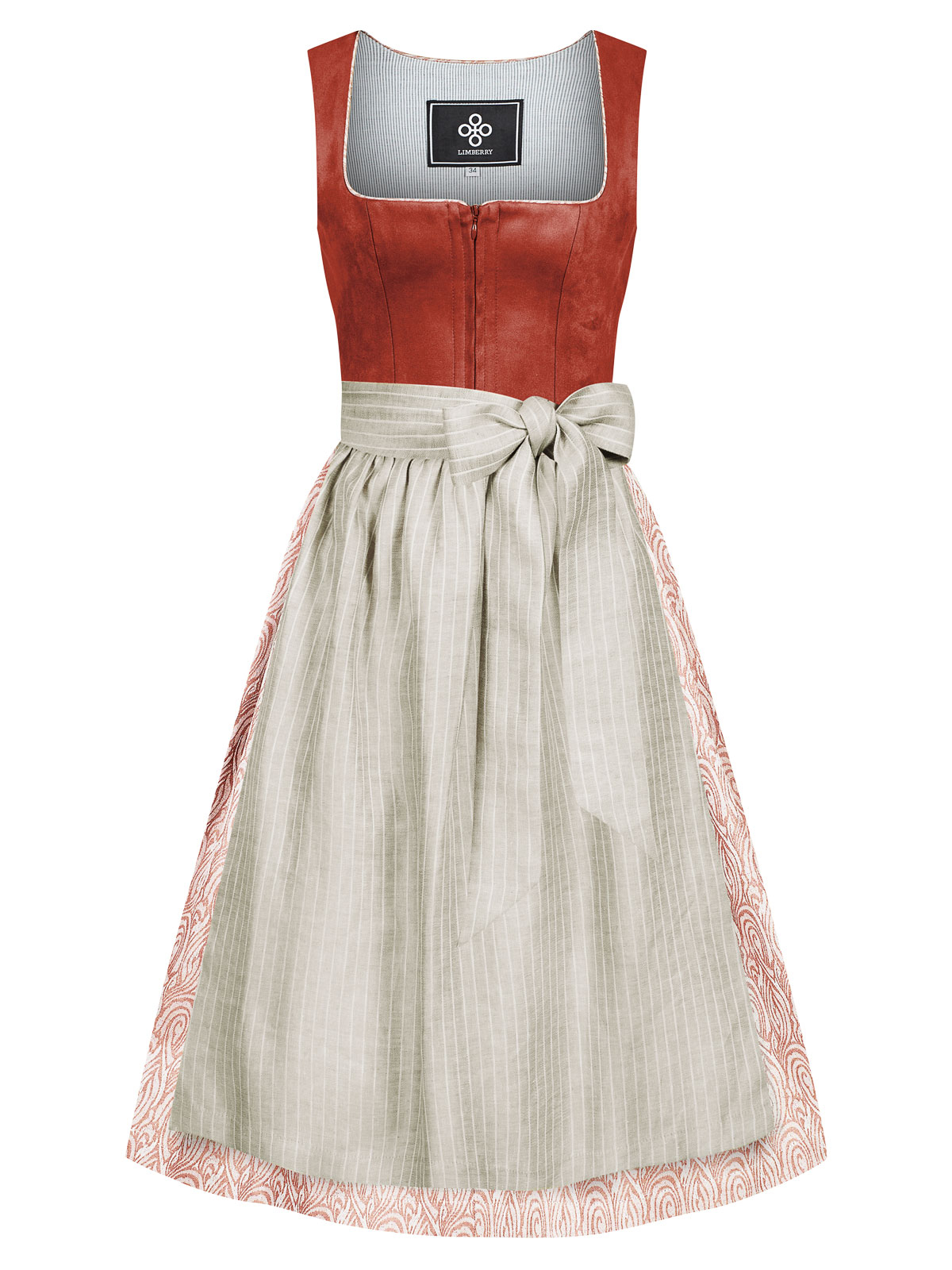 Rostbraunes Dirndl im Animalprint mit zwei Schürzen