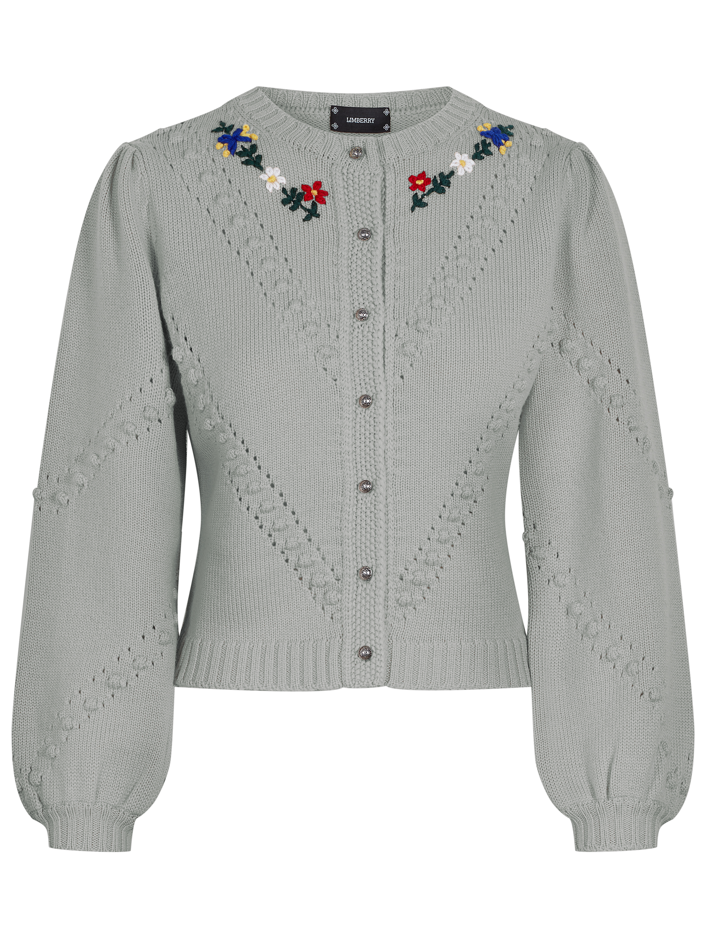 Strickjacke in Khaki mit Blumenstickerei