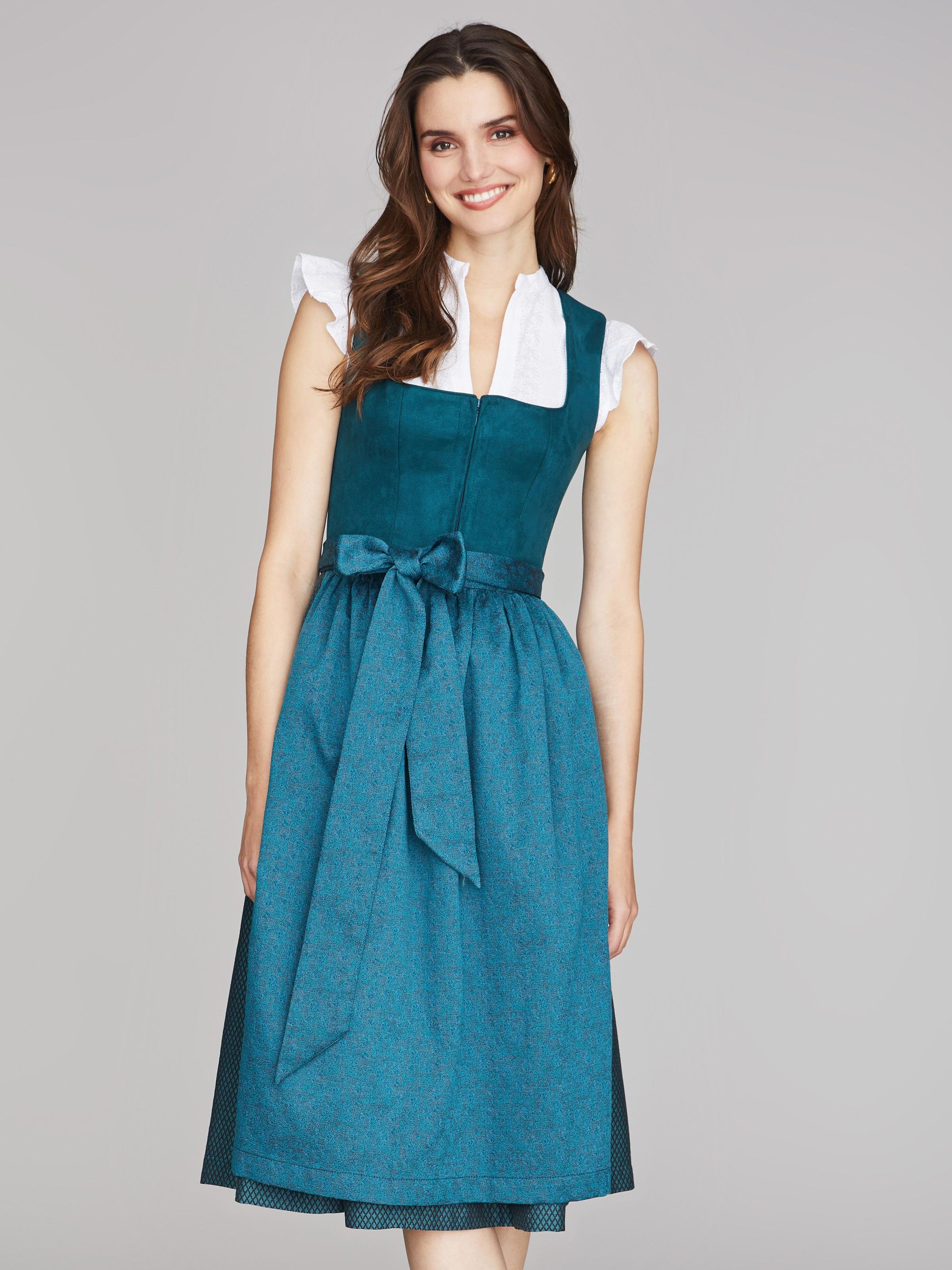 Blau-Grünes Dirndl mit Velours-Mieder