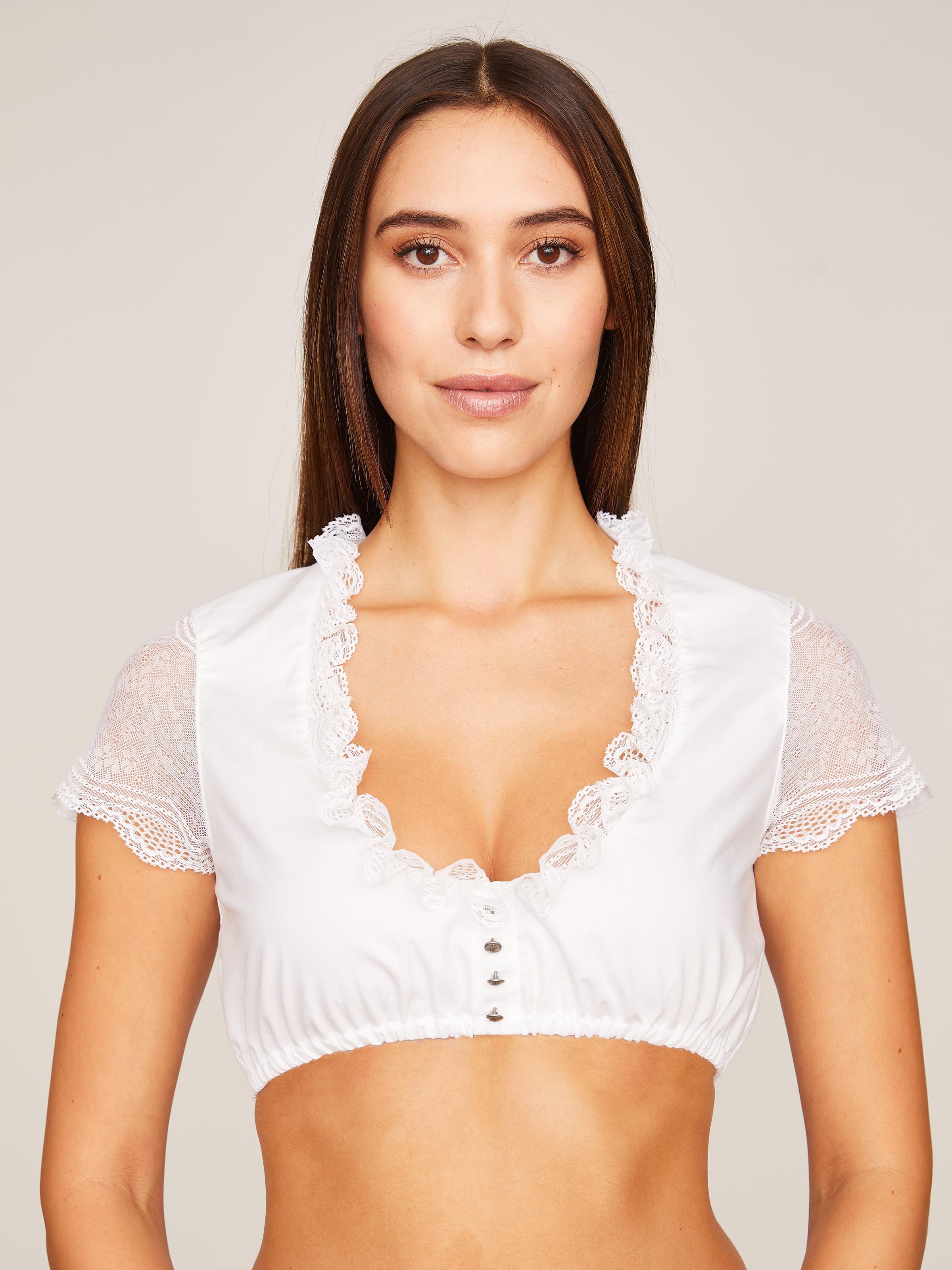 Weiße Dirndlbluse mit Rüschen